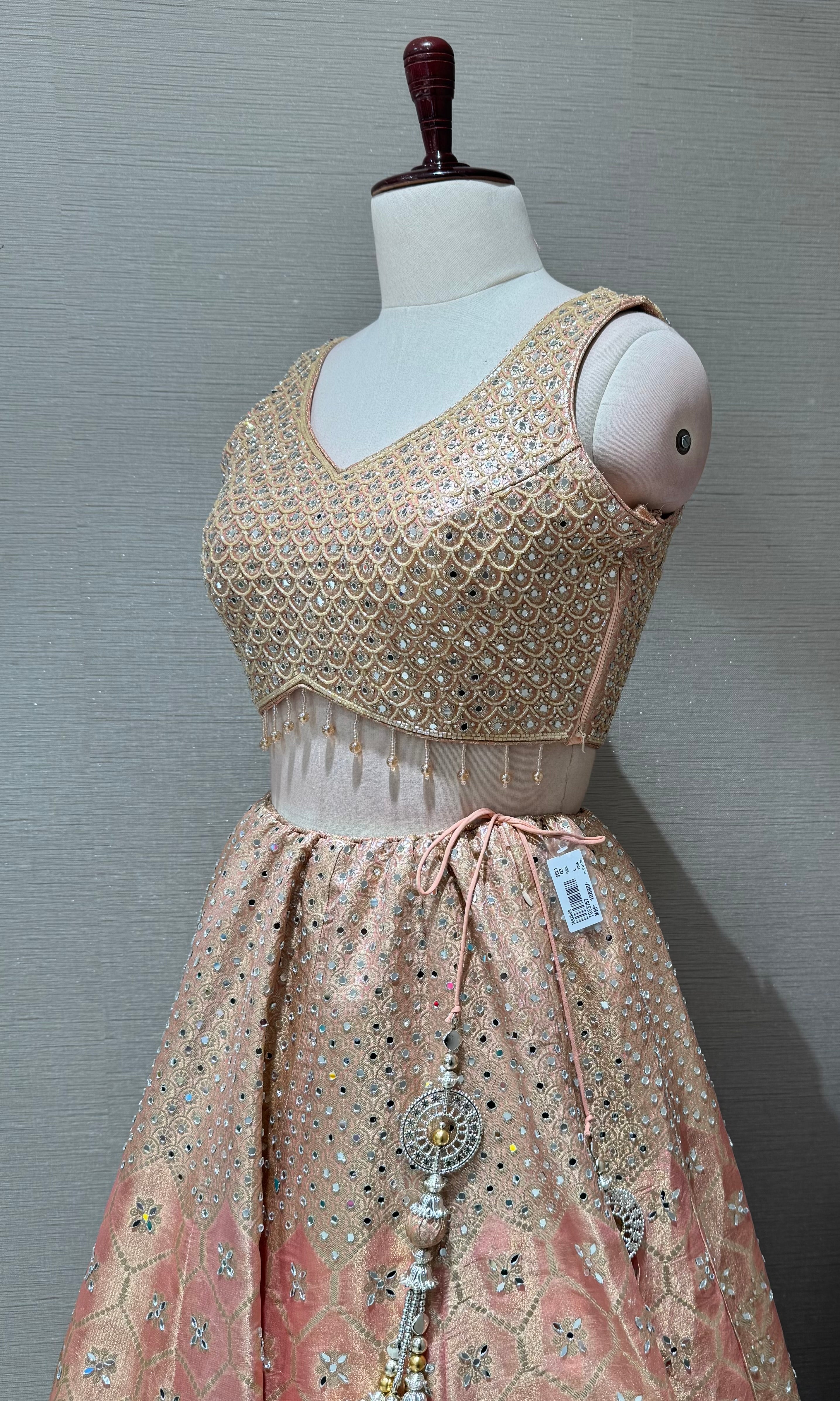 Peach and Gold Embroidered Lehenga Choli Set with Dupatta