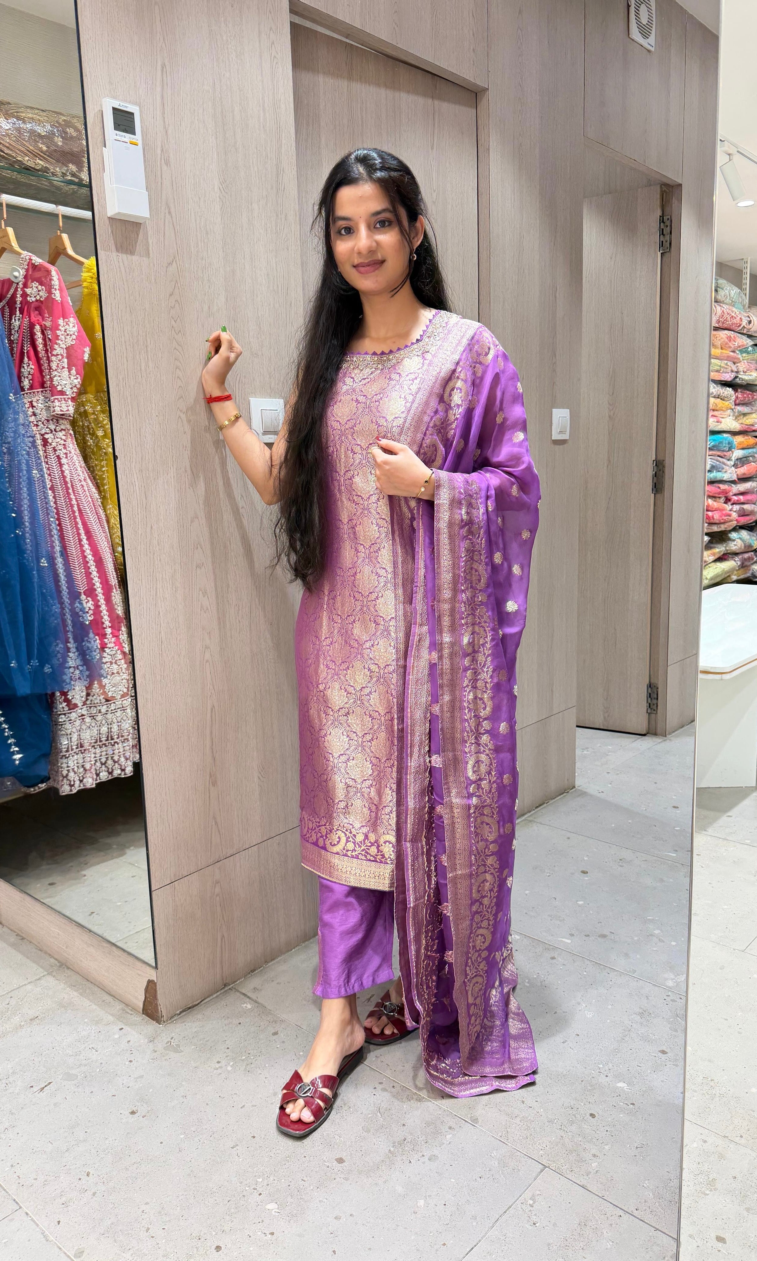 PURPLE Banarasi Golden KURTA SET