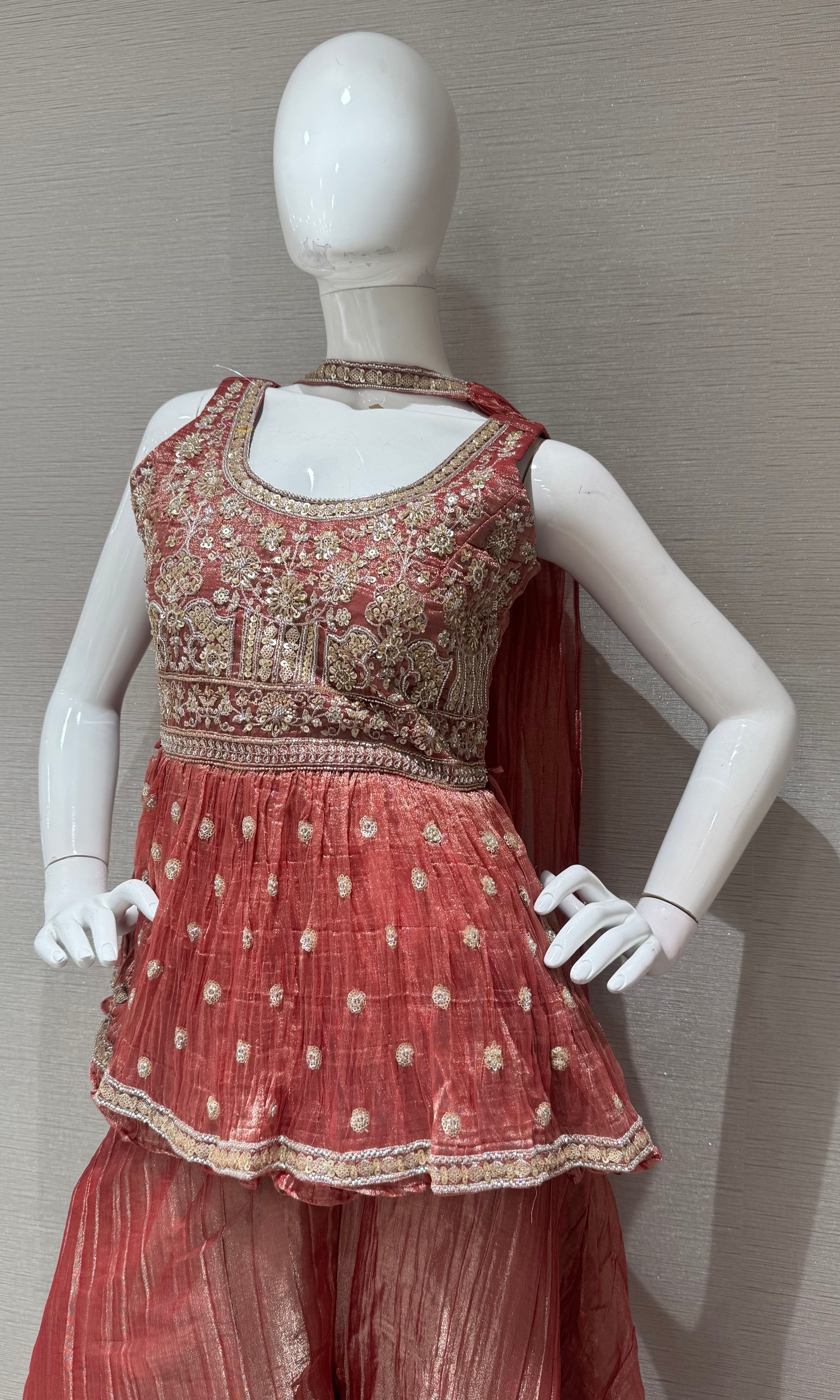 Pink Gold Embellished Peplum Palazzo Set