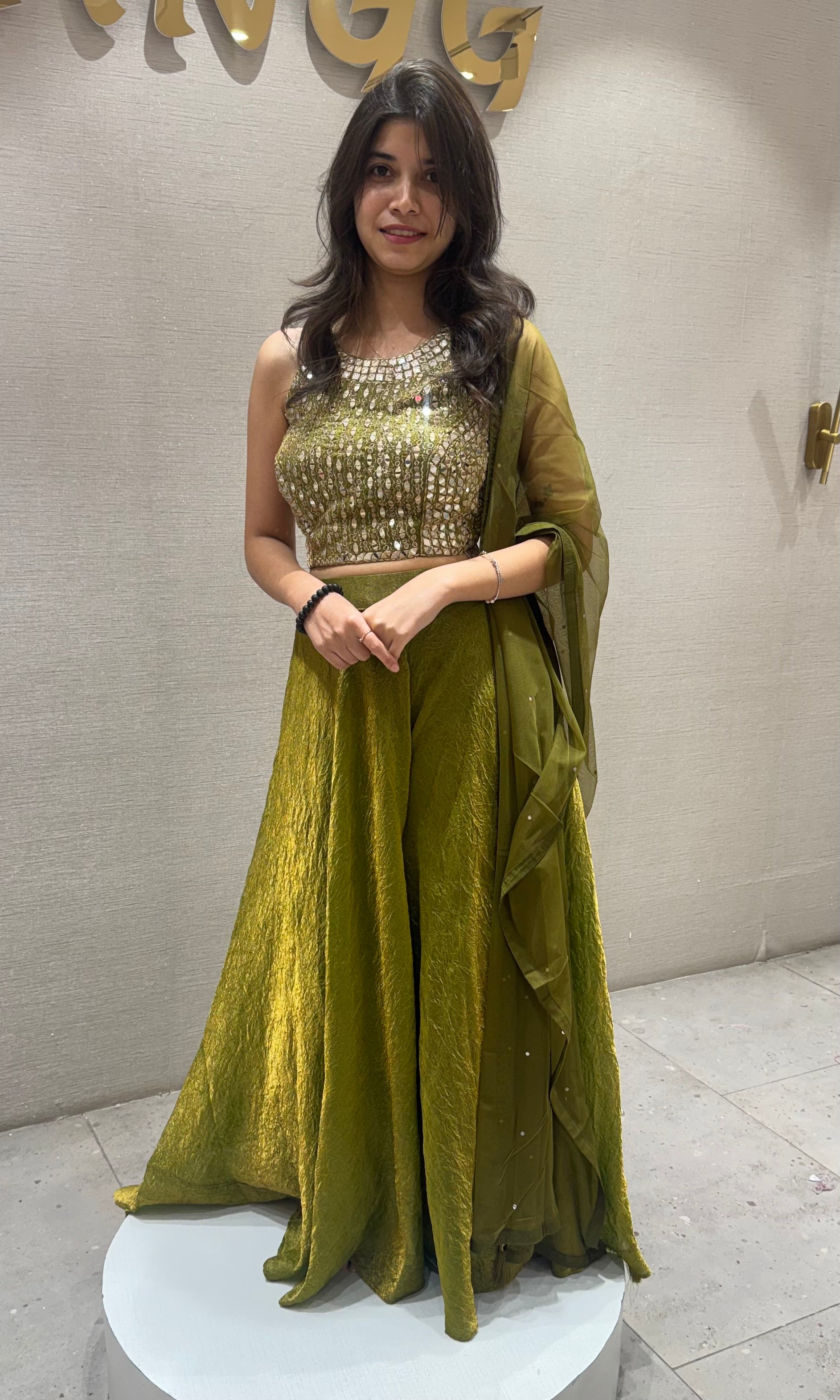 Mehendi Green Embellished Palazzo Ensemble