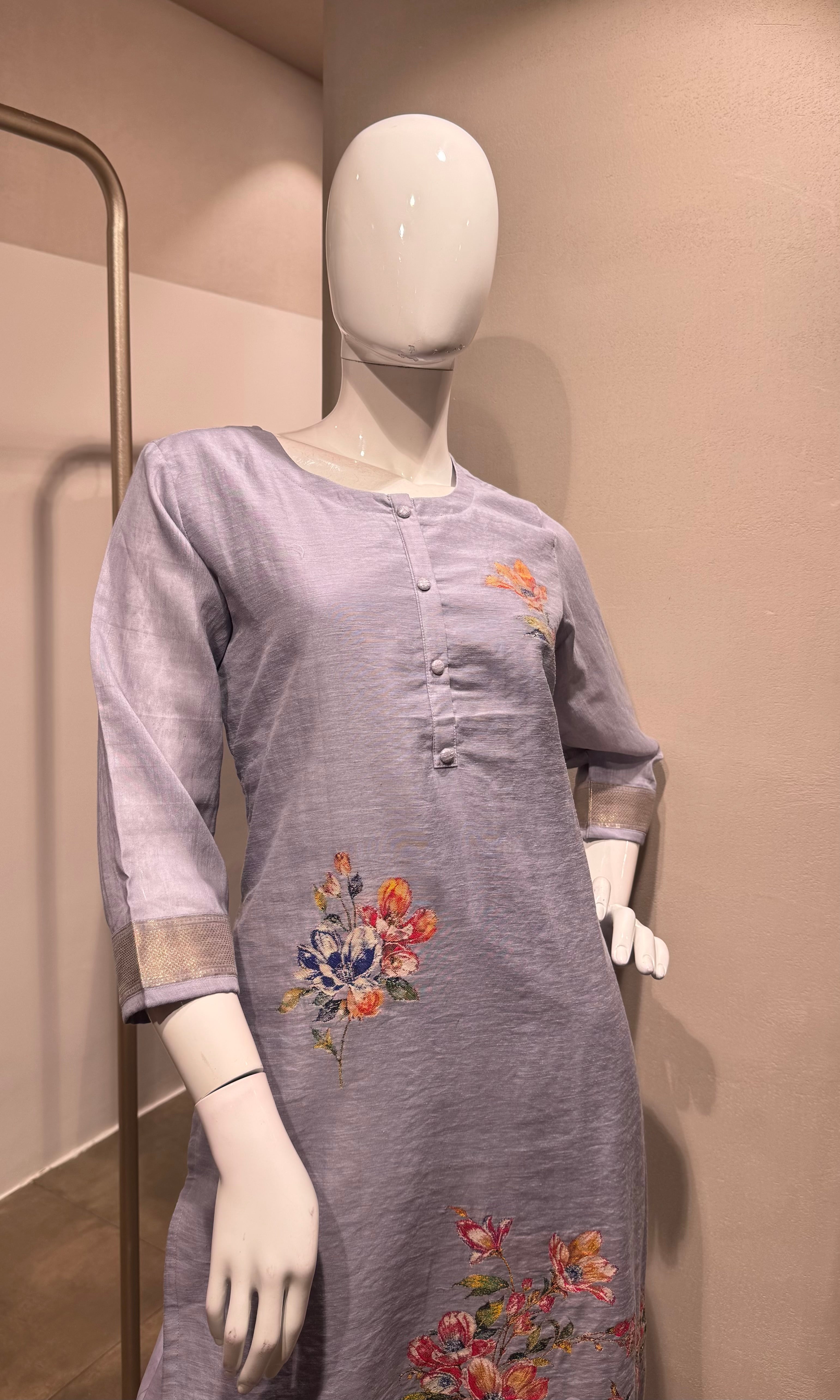 lilac Embroidered Straight Kurta set