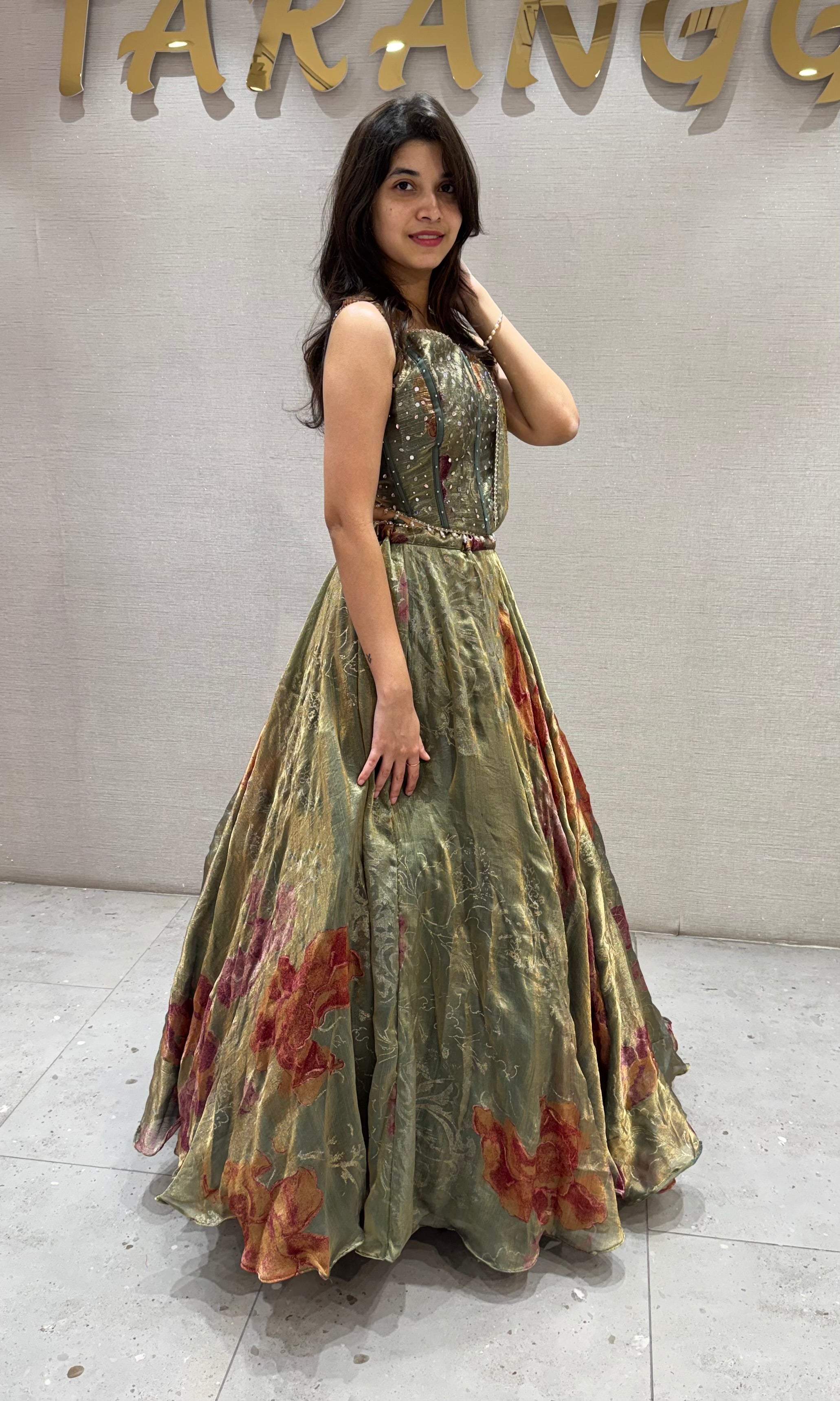 Green Metallic Silk Organza Lehenga Set