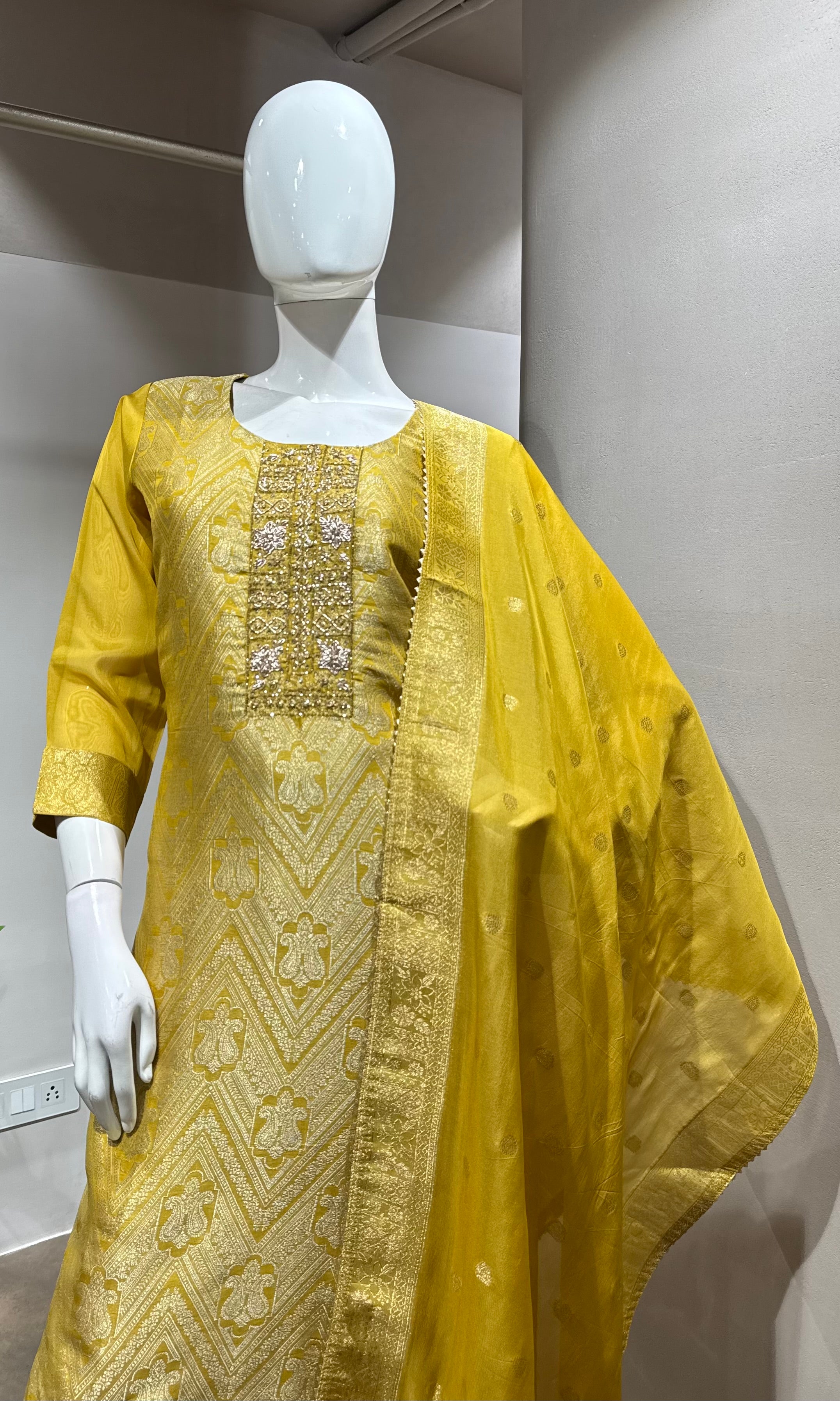 yellow EMBROIDERED kurta set