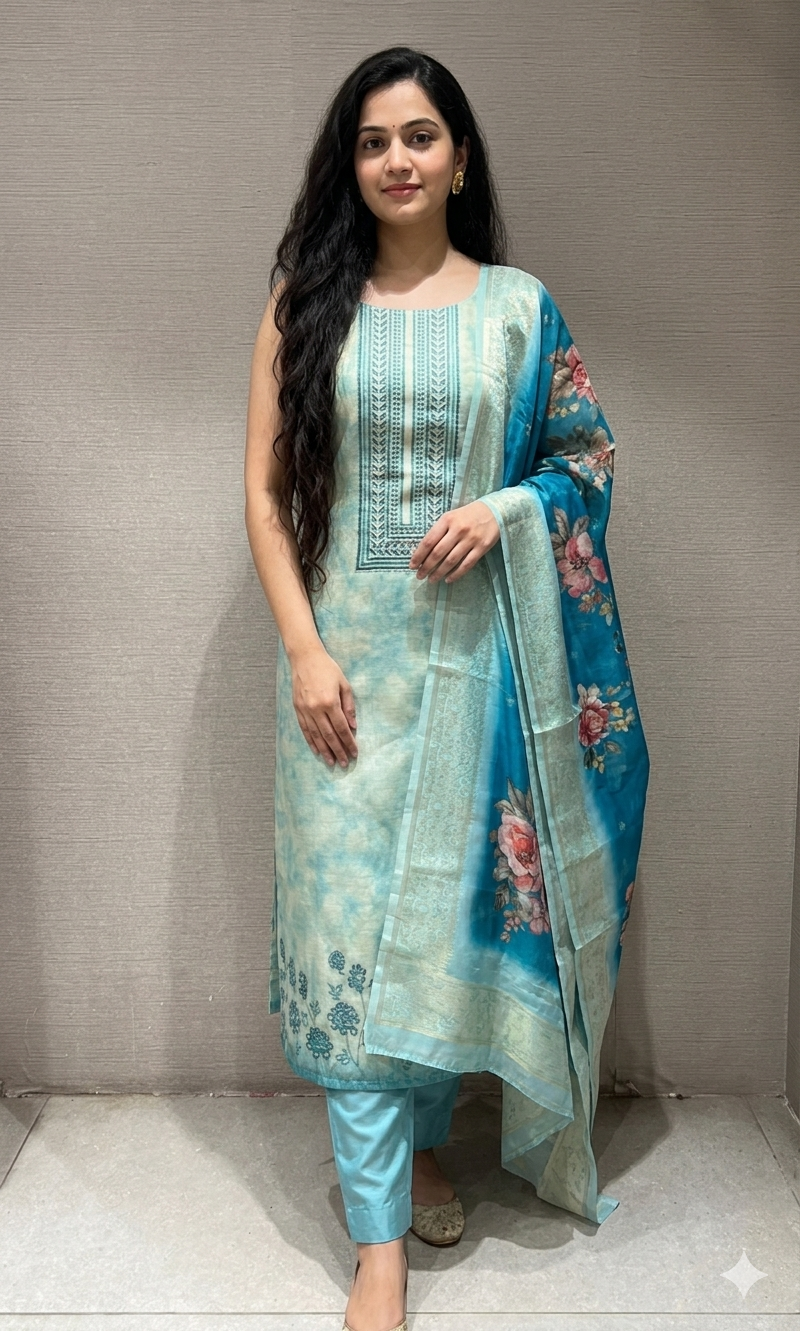 Light blue dress material