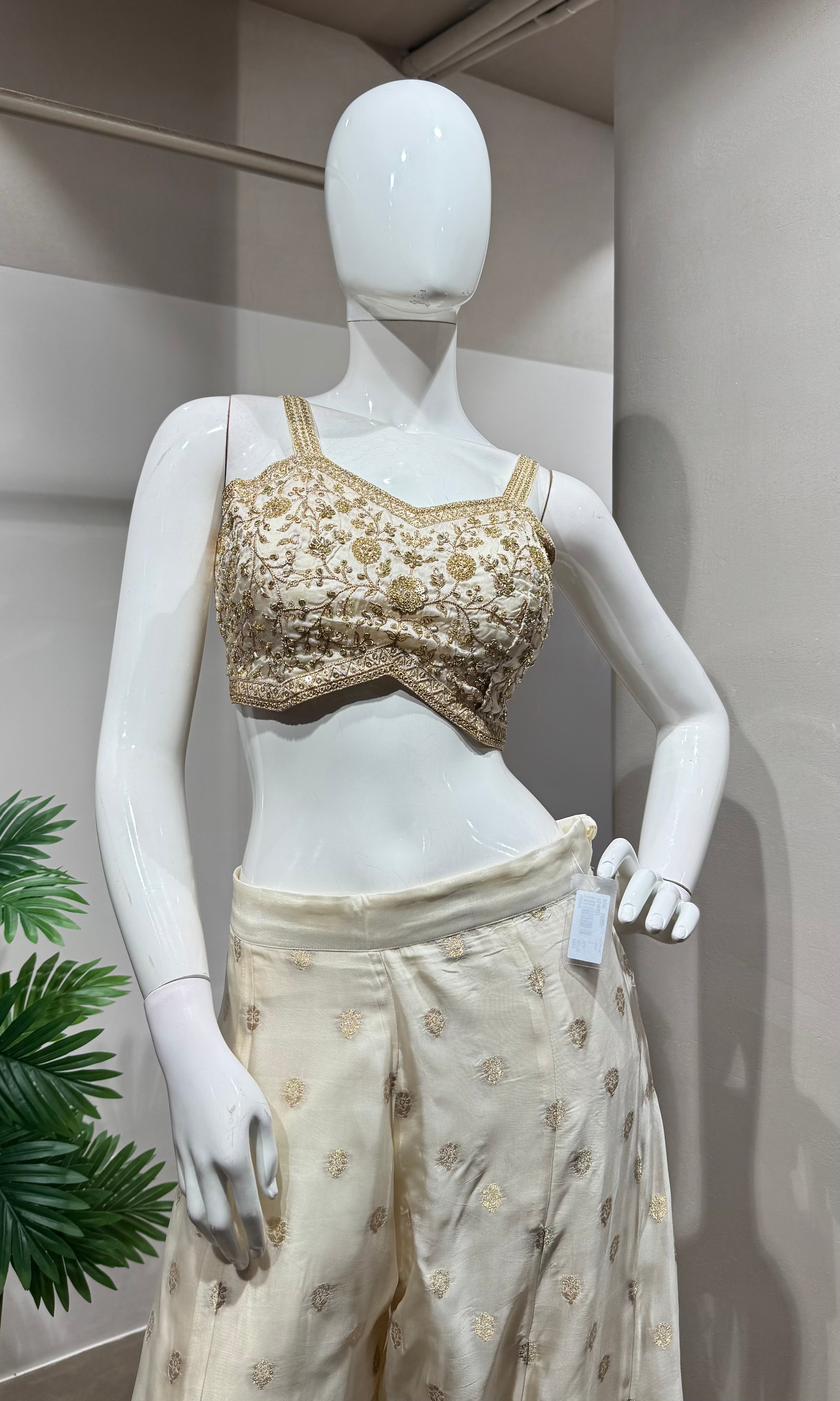 Cream Ethereal Shimmer Palazzo Set