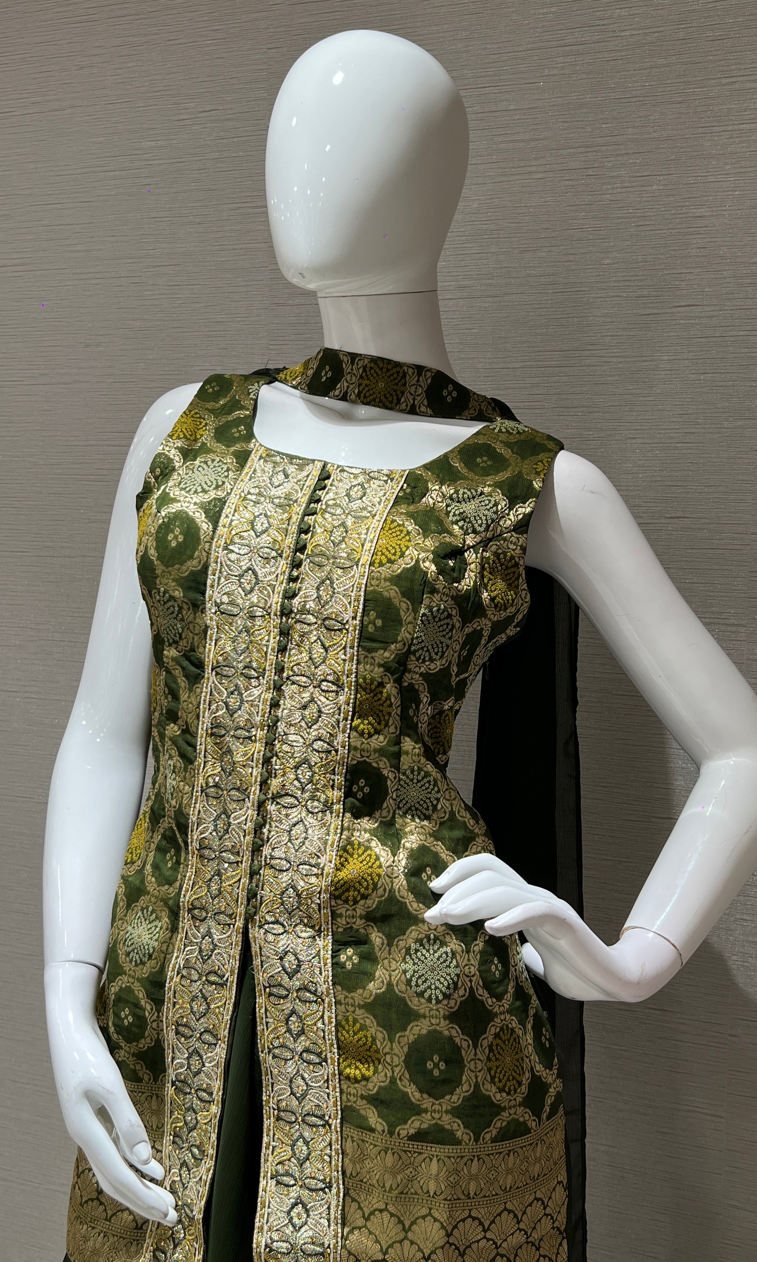 Green and Gold Embroidered Palazzo Set