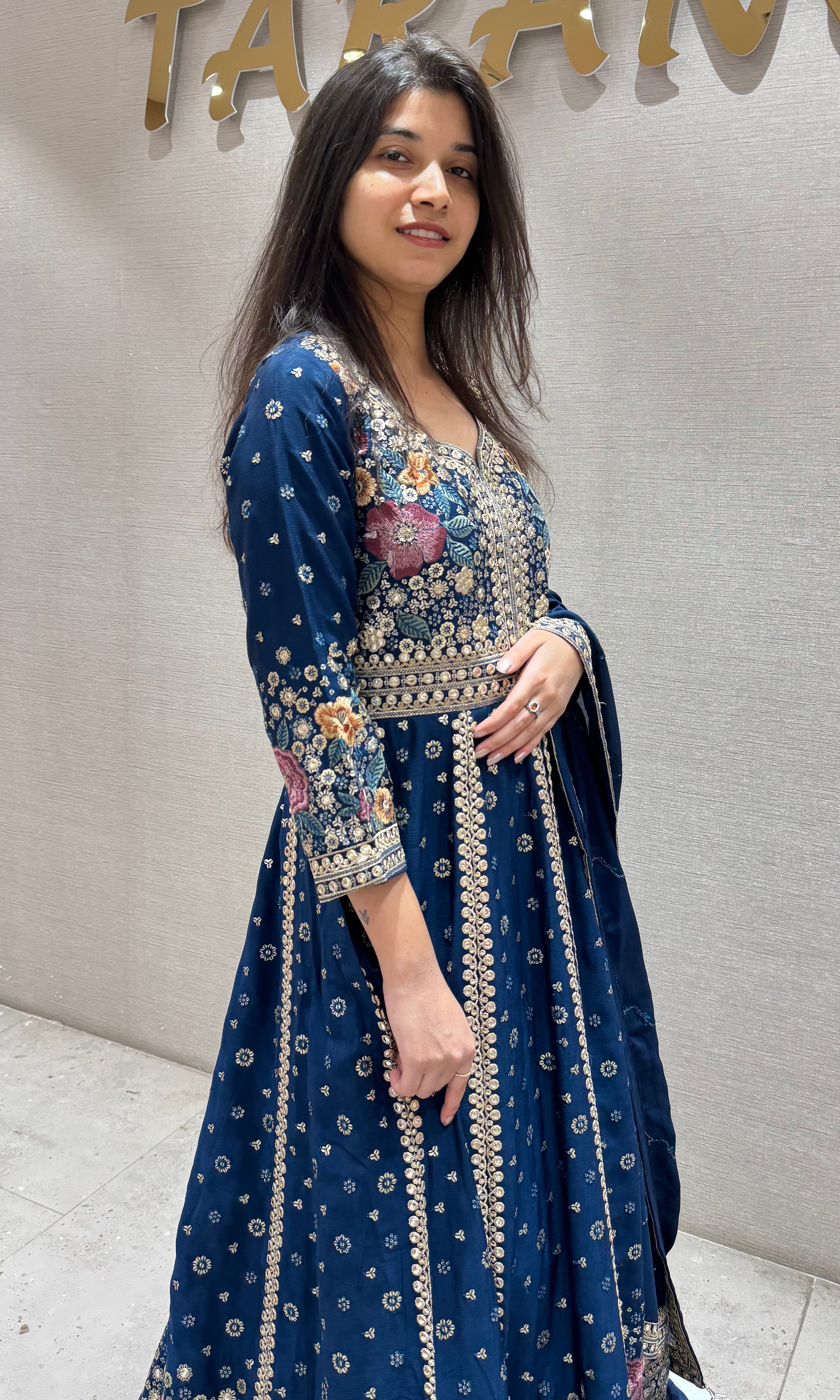 Navy Blue FLORAL Embroidered Anarkali