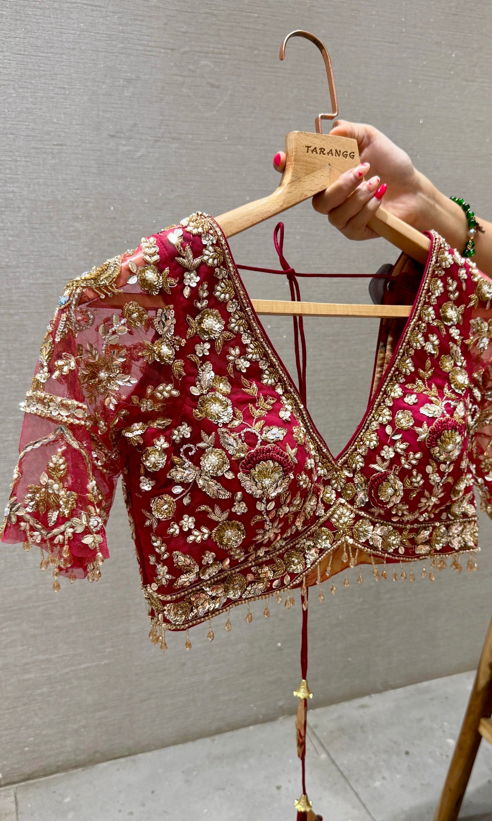 Red saree with ready blouse