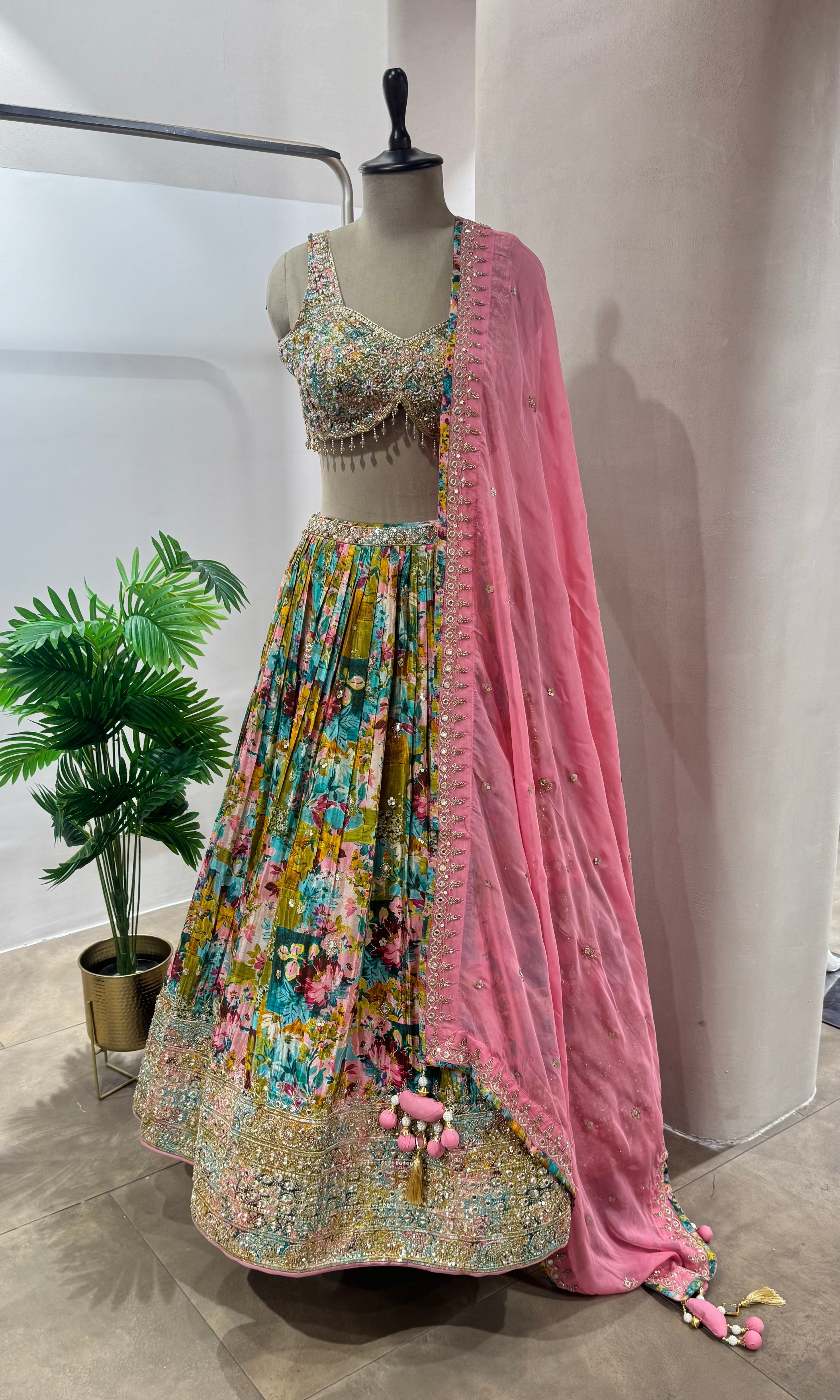 PINK MULTI FLORAL EMBROIDERED LEHENGA