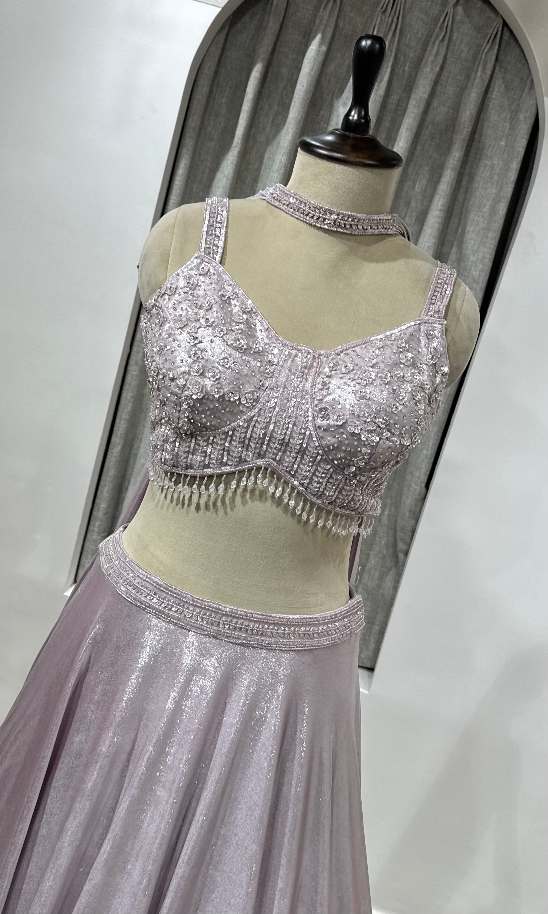 Onion pink silver shimmer stone lehenga set