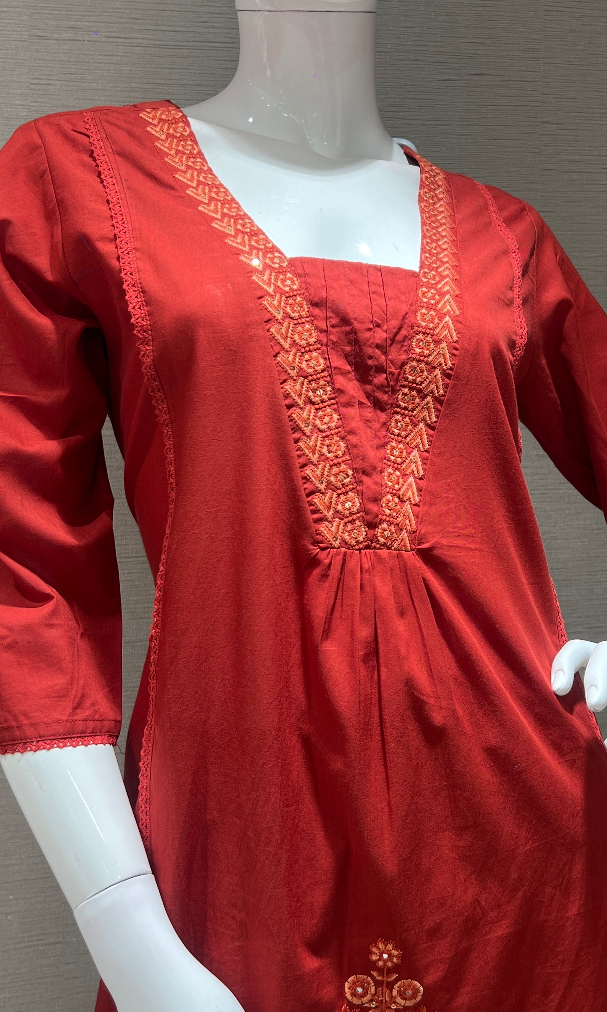 Rust EMBROIDERED kurta set WITH DUPATTA