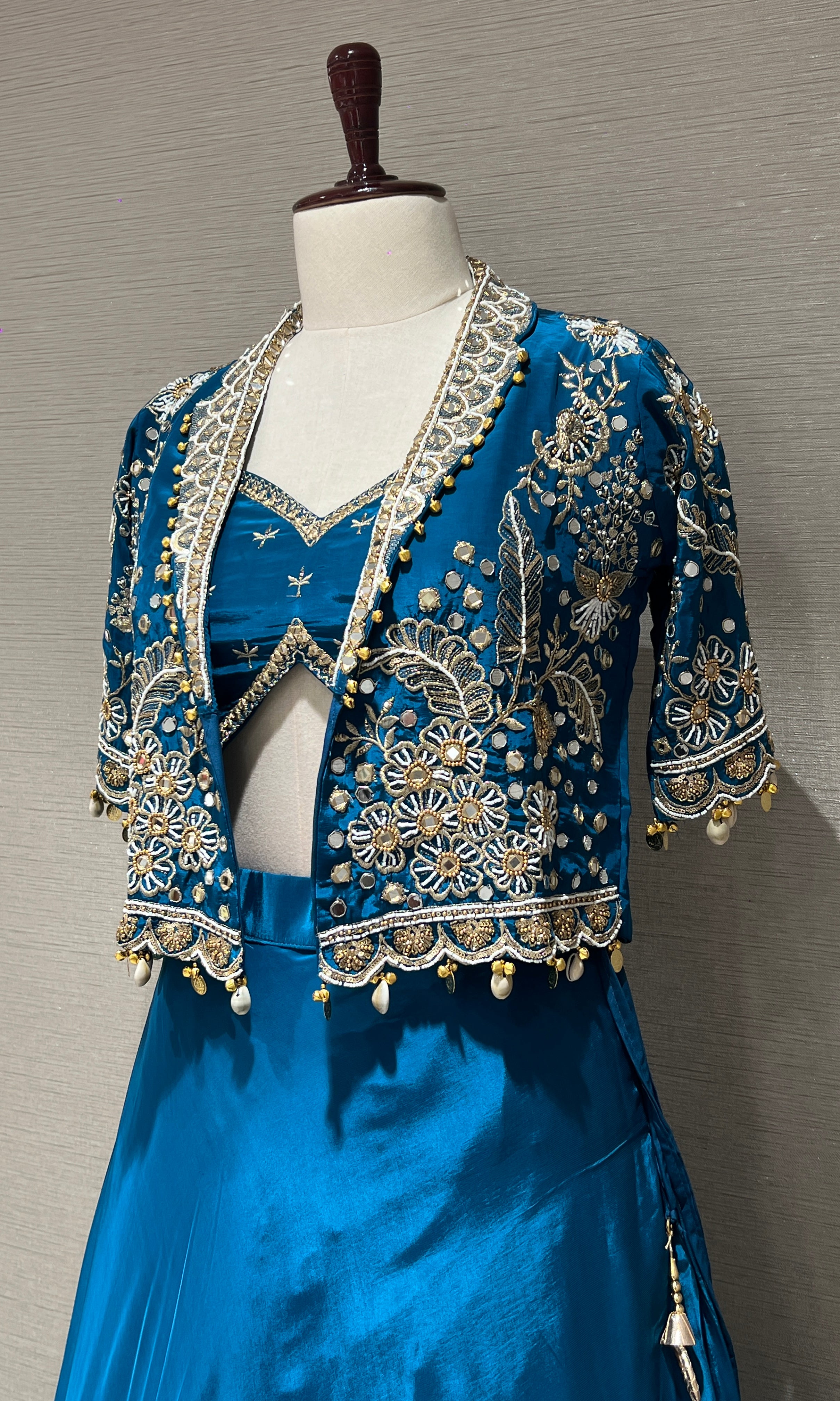 Blue Lehenga with Embellished Crop Jacket
