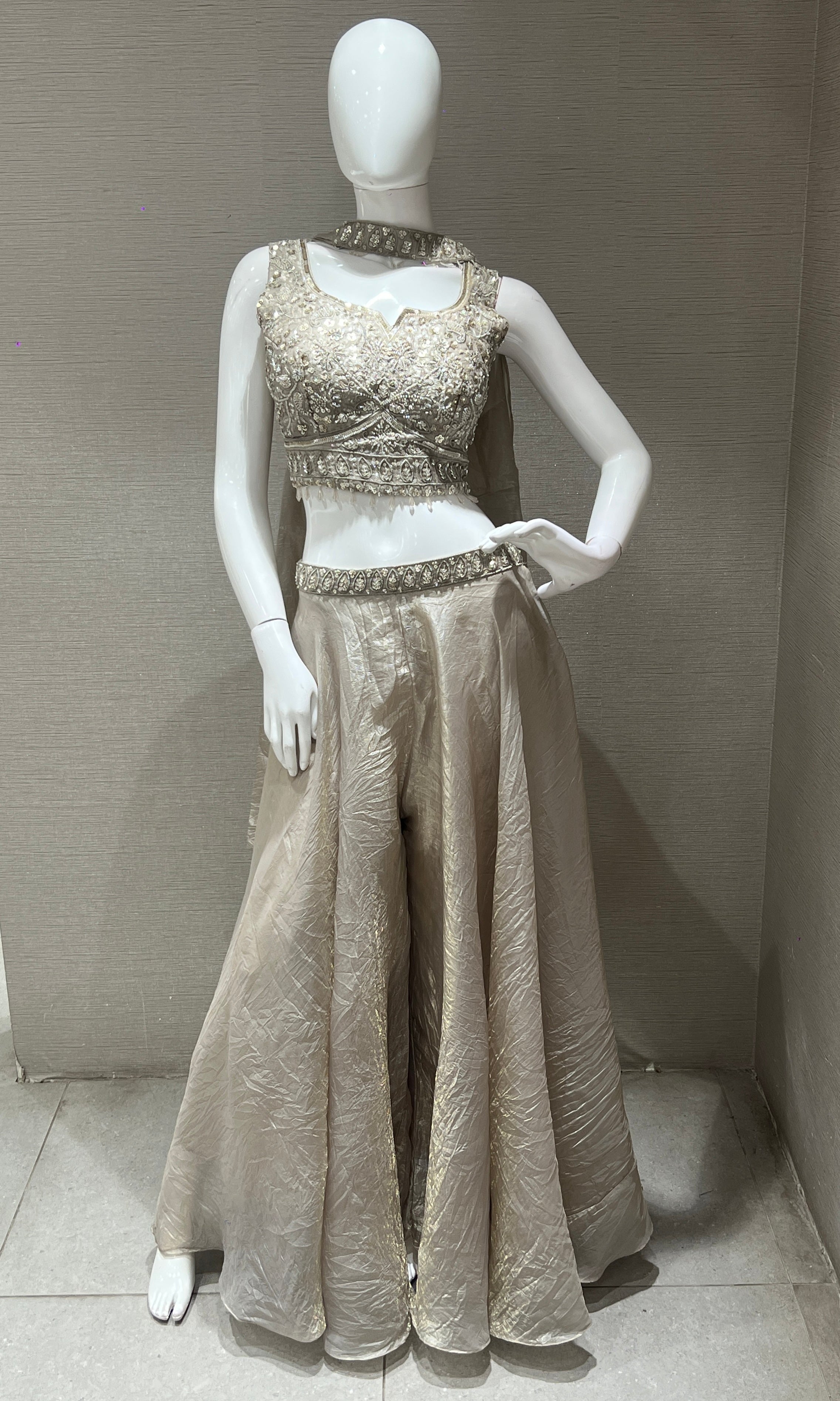 Grey Sequined Embroidered Palazoo Set