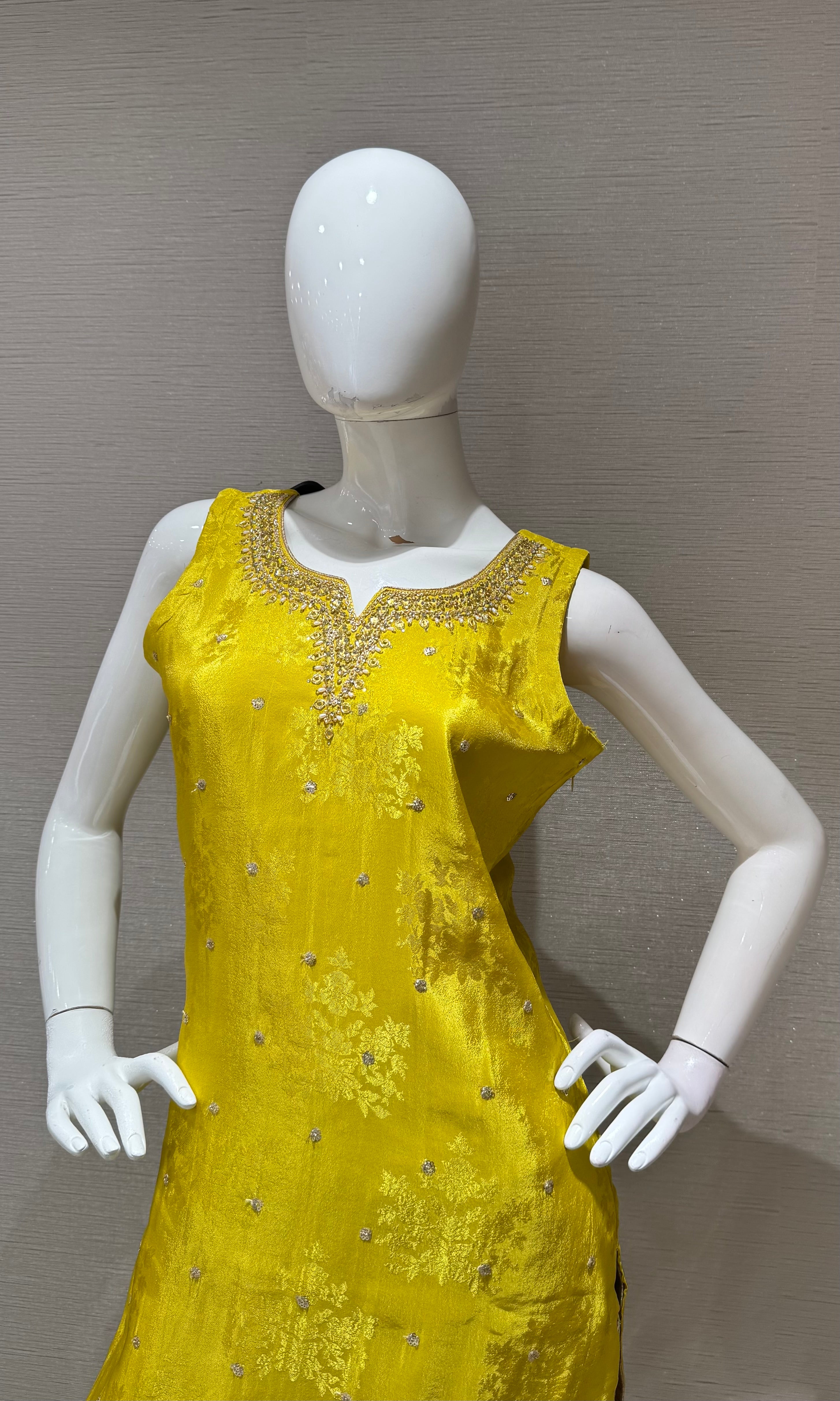 Yellow Floral Embroidery Salwar Kameez Kurta Set