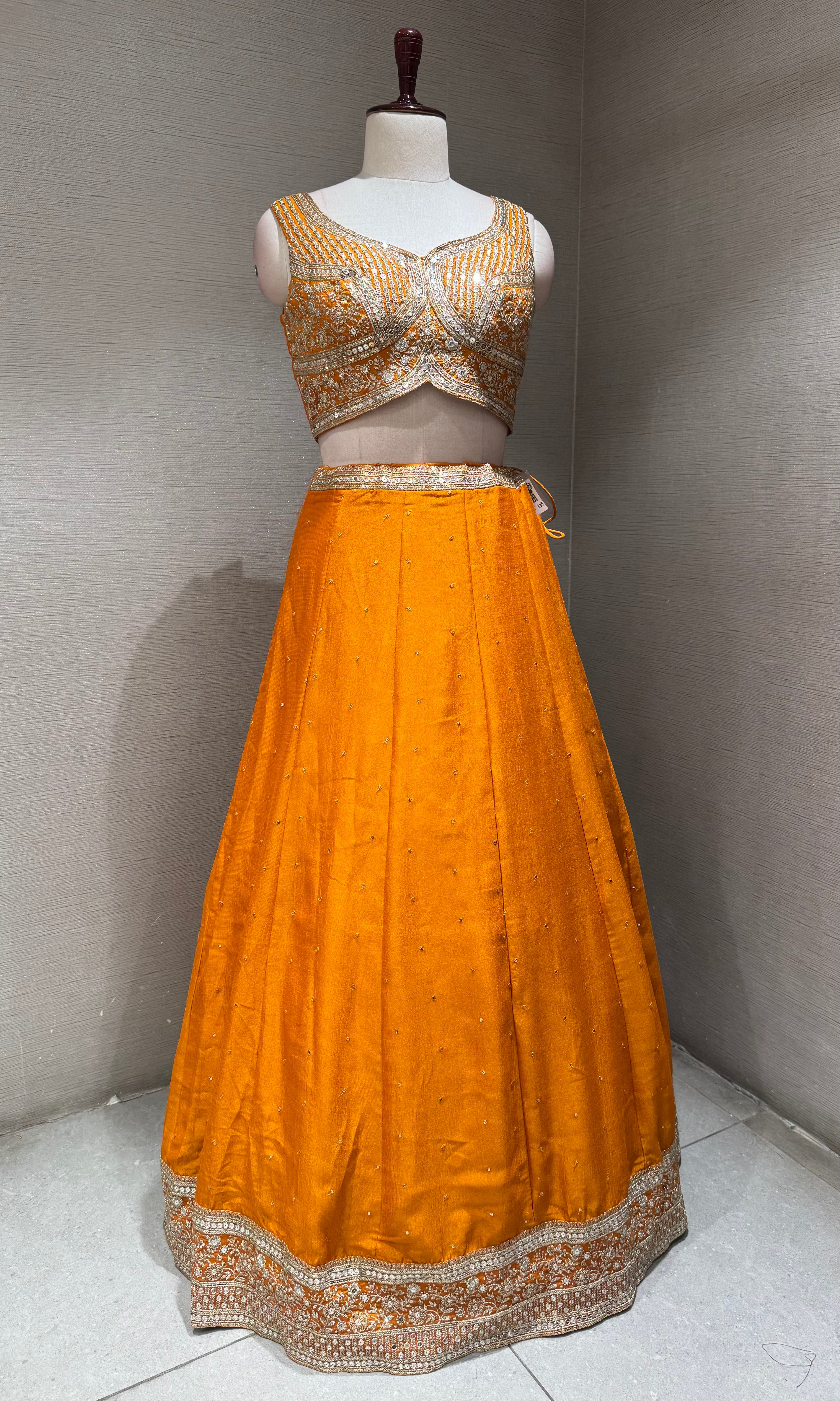 Orange Embroidered Lehenga Set with Gold Borders
