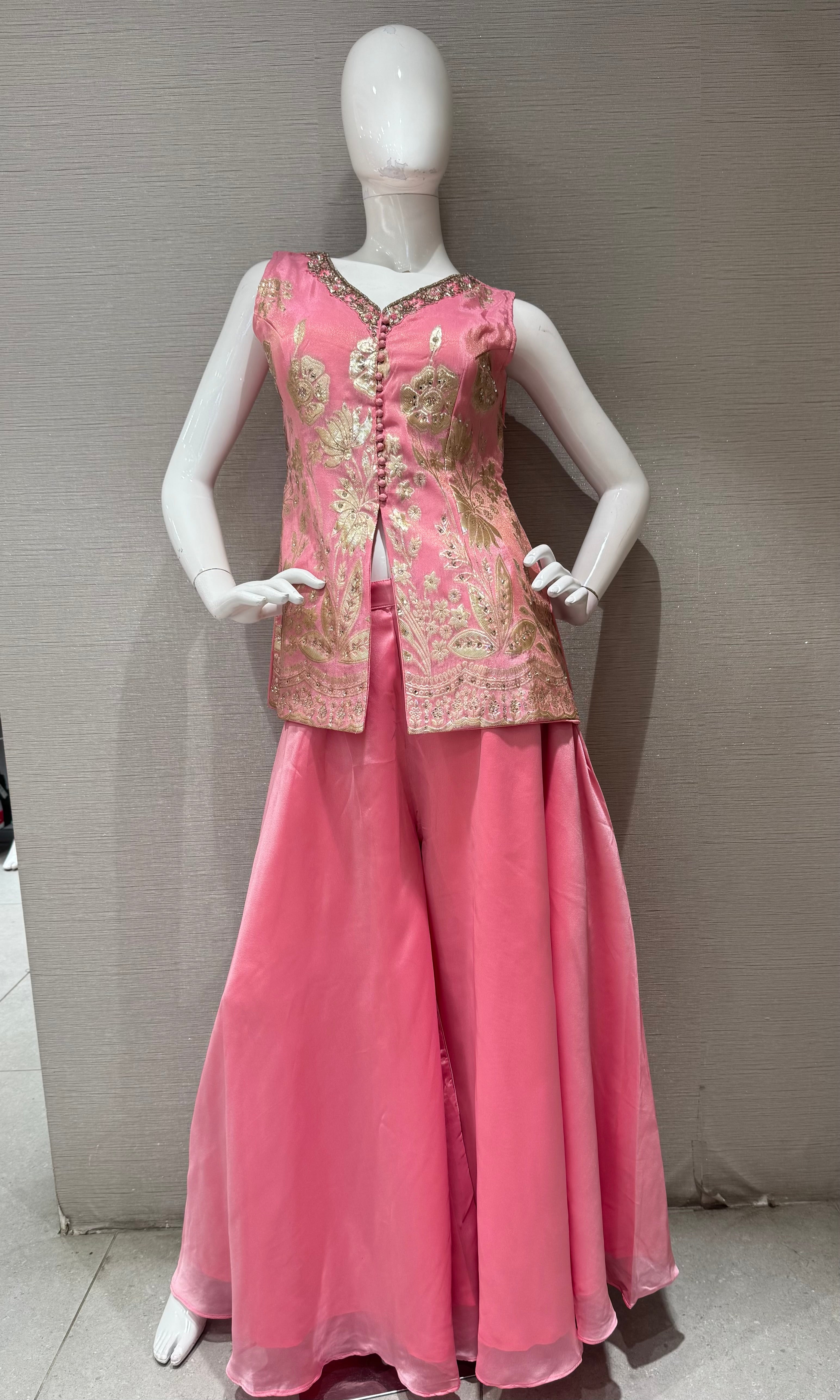 Blush Pink palazzo Set with Embroidered Short Peplum