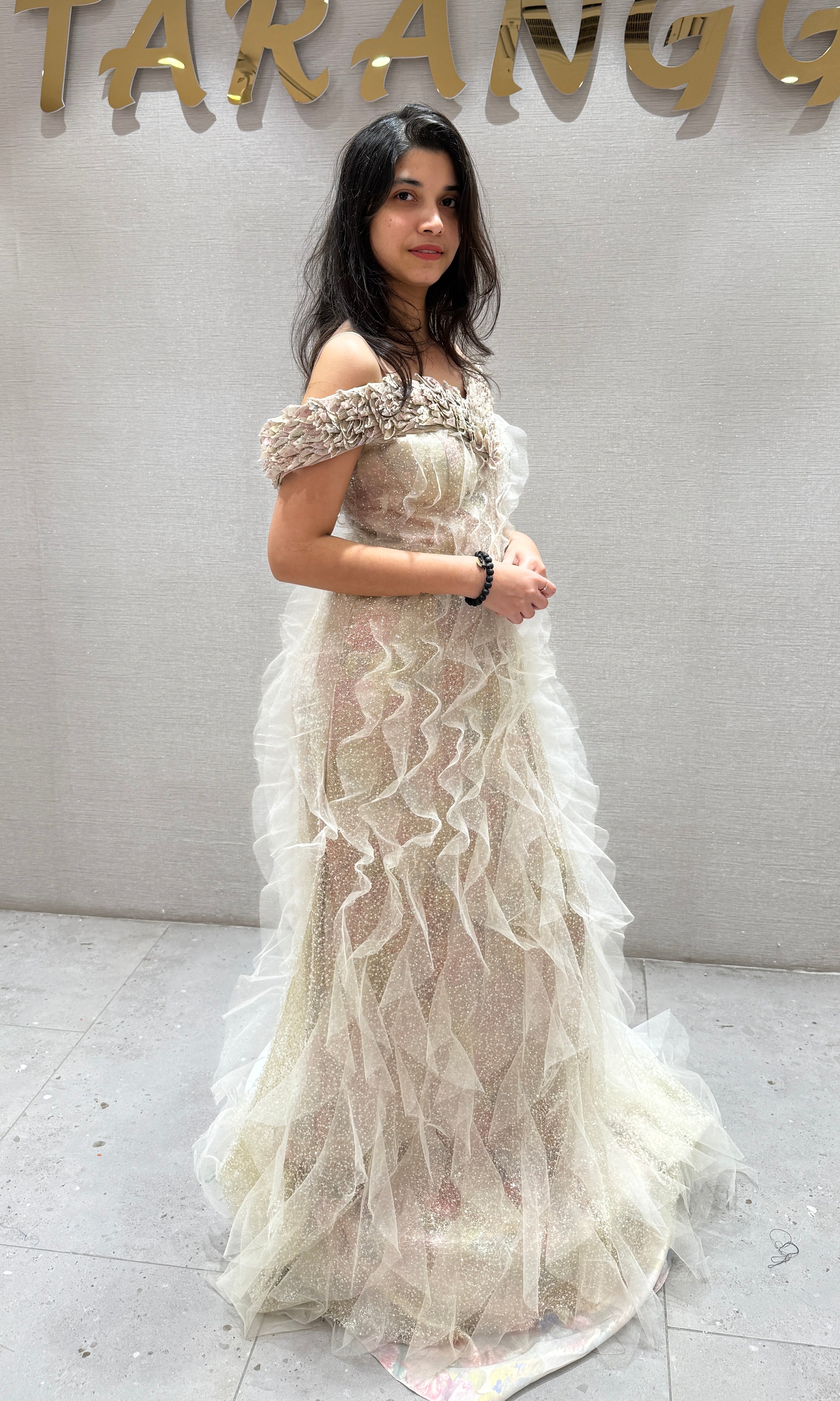 Fawn Golden Ruffle Layered Gown