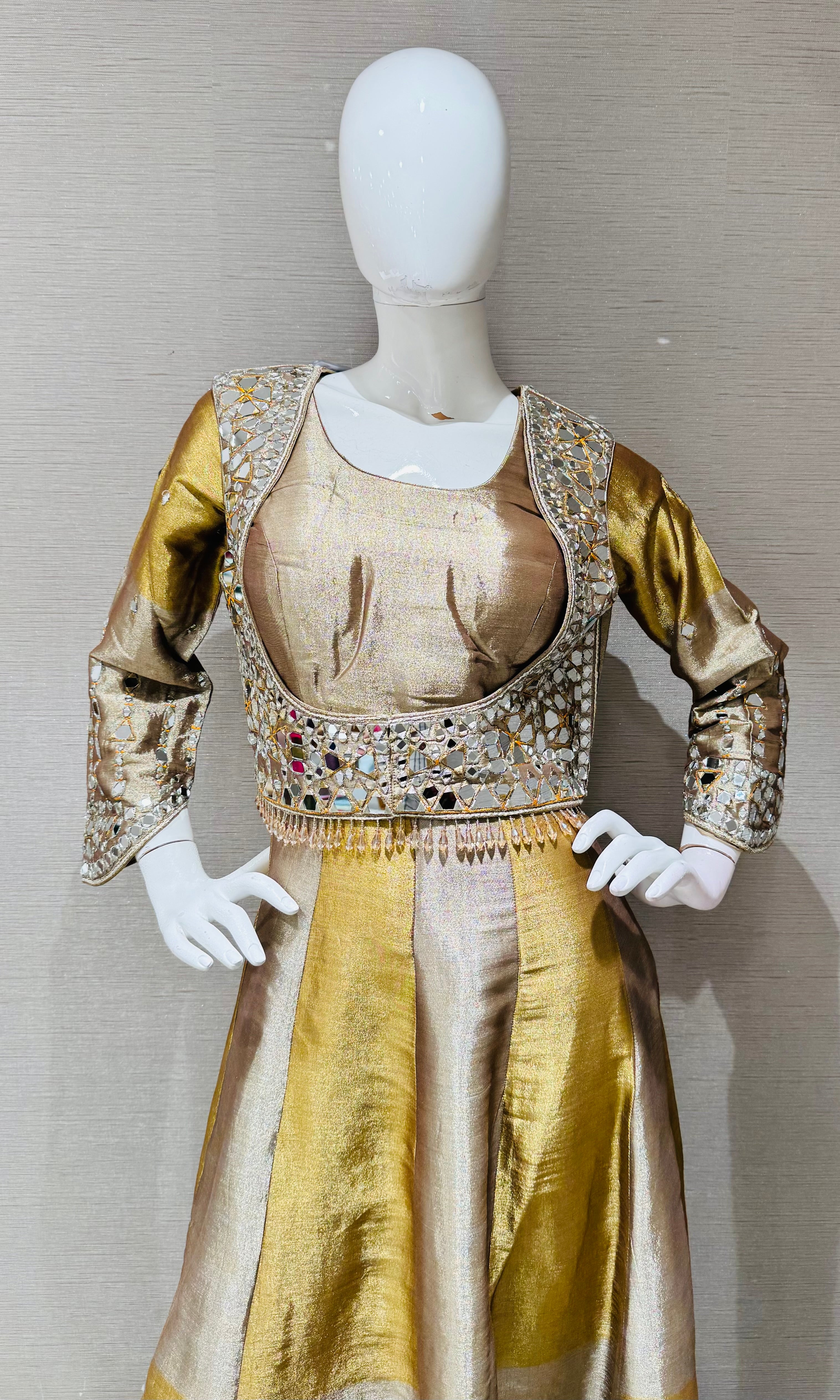 Gold and Silver Beagh Fusion Anarkali with coat