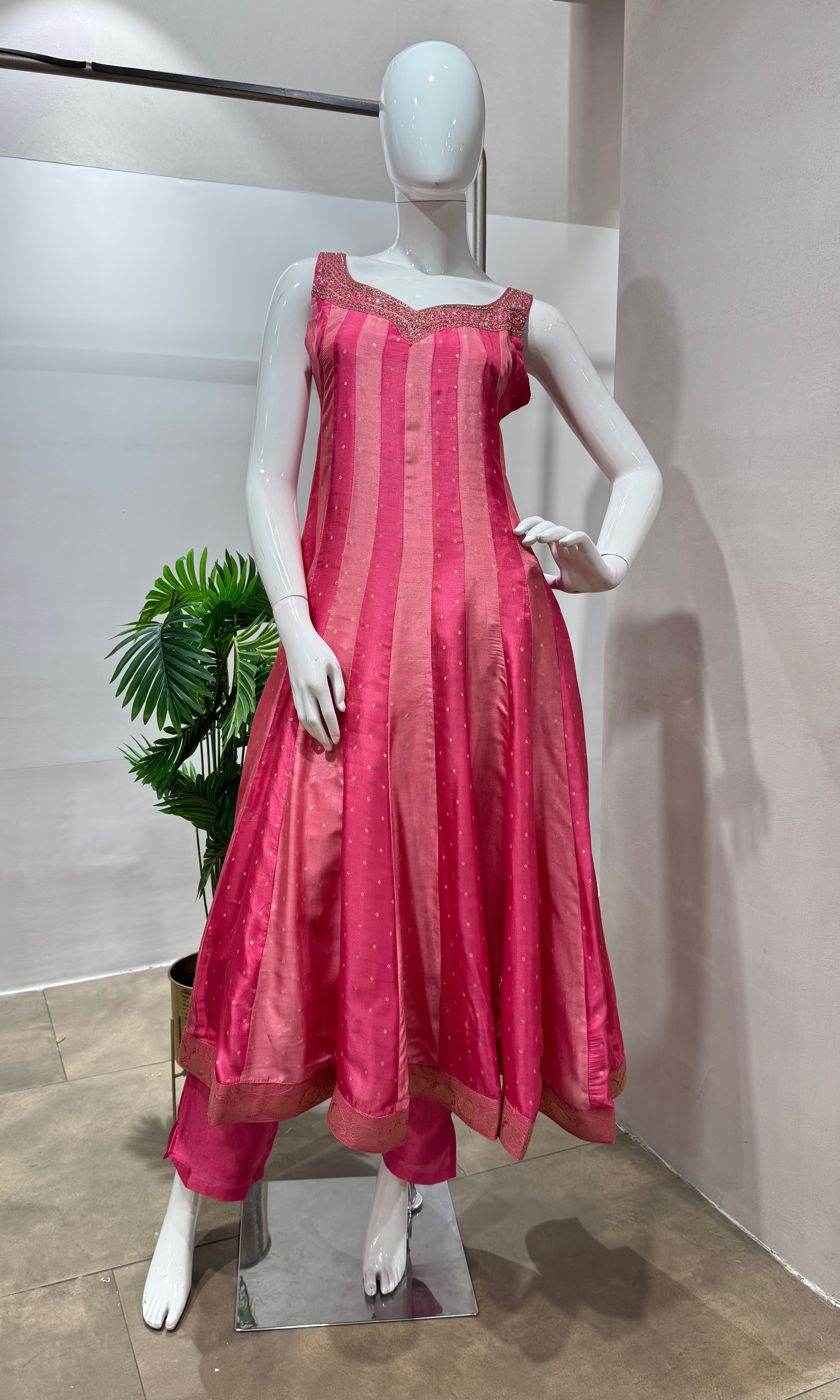 Light pink striped anarkali set