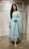 Sky Blue Embroidered Anarkali Suit Set