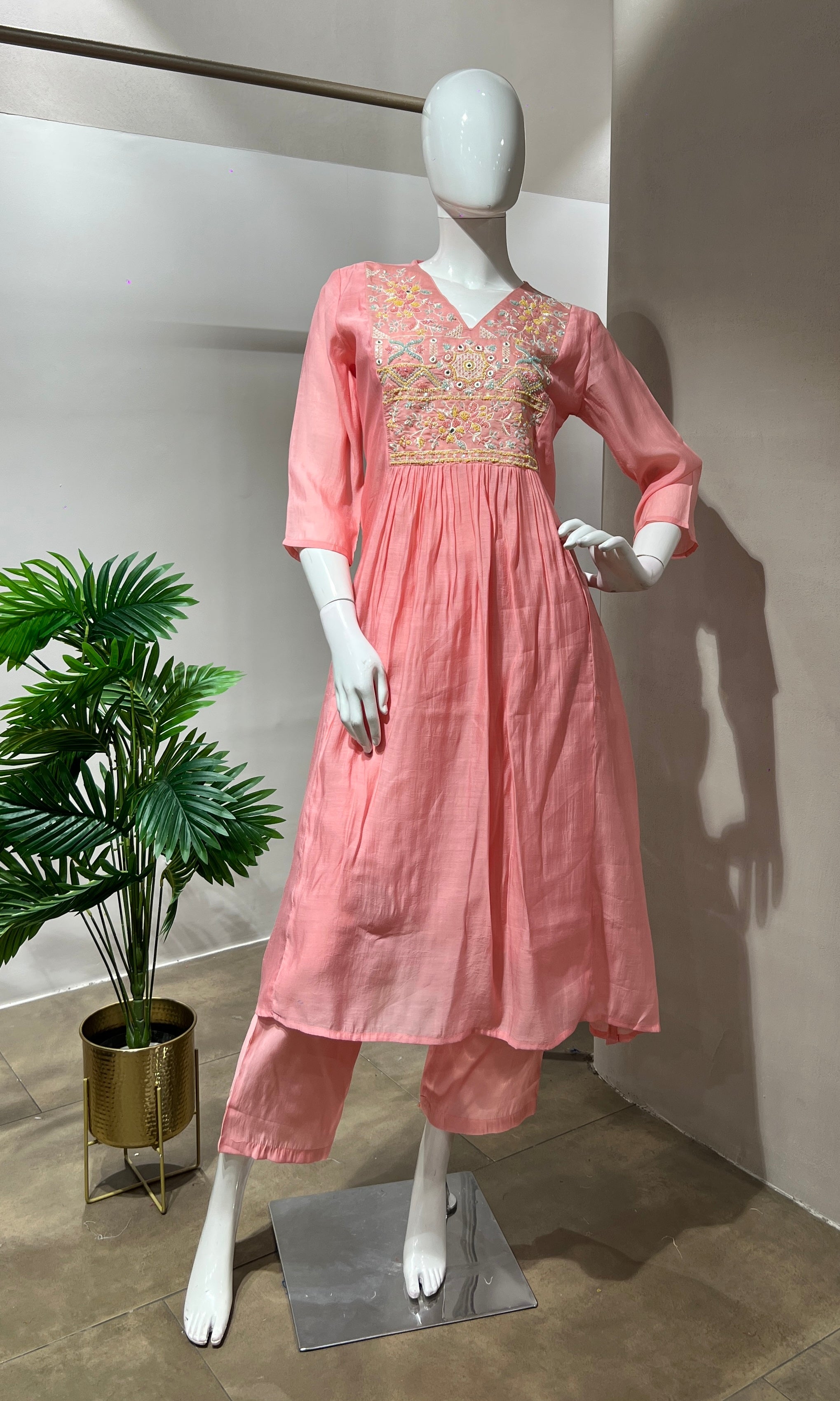BLUSH PINK MUL CHANDERI KURTA SET