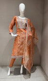 Peach Shimmer Embroidered Kurta Set with Sheer Dupatta
