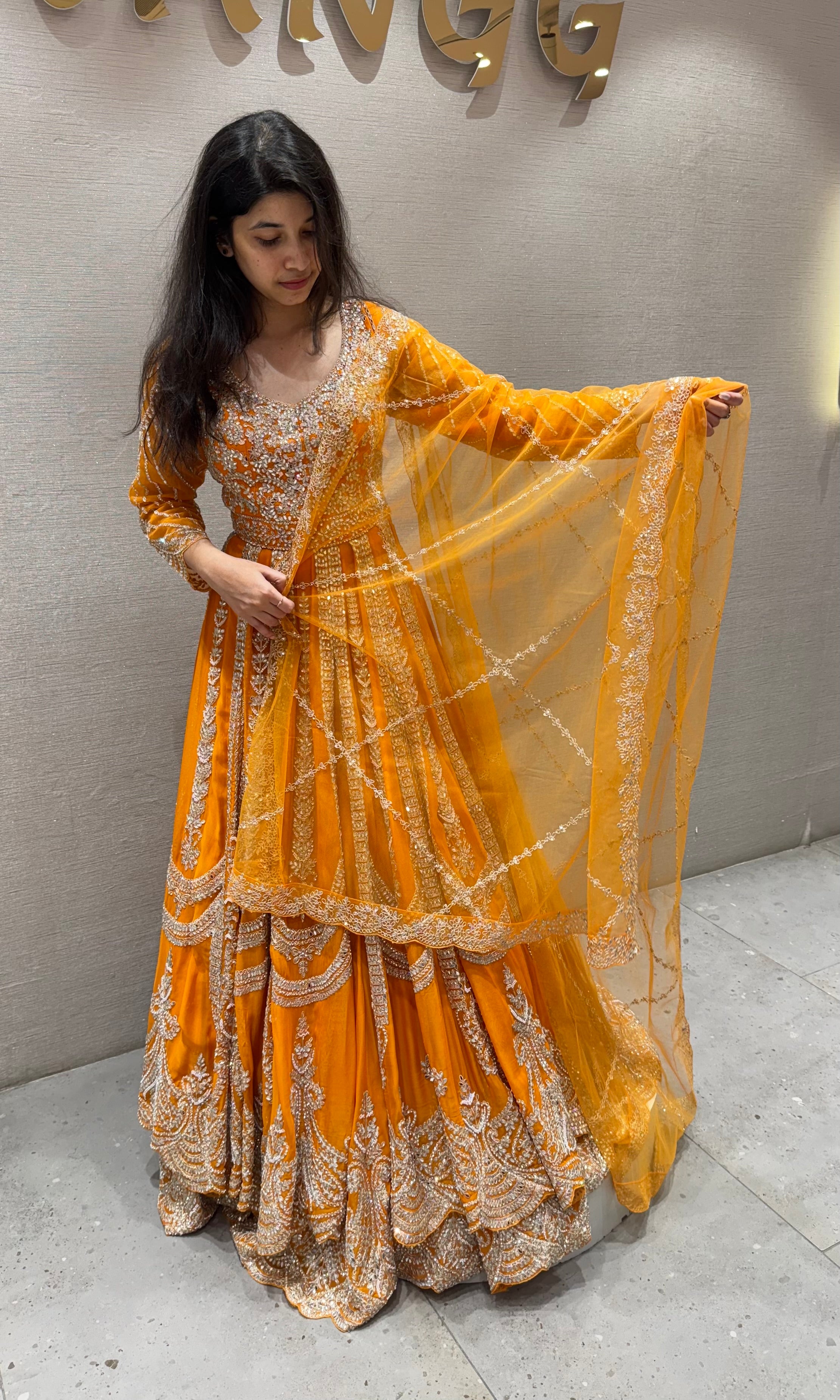 Orange golden embroidered Lehenga