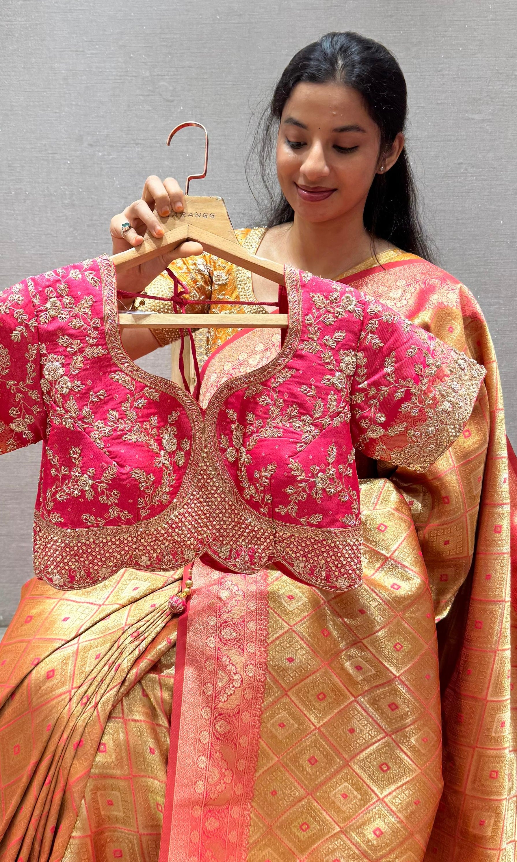Pink saree with ready blouse