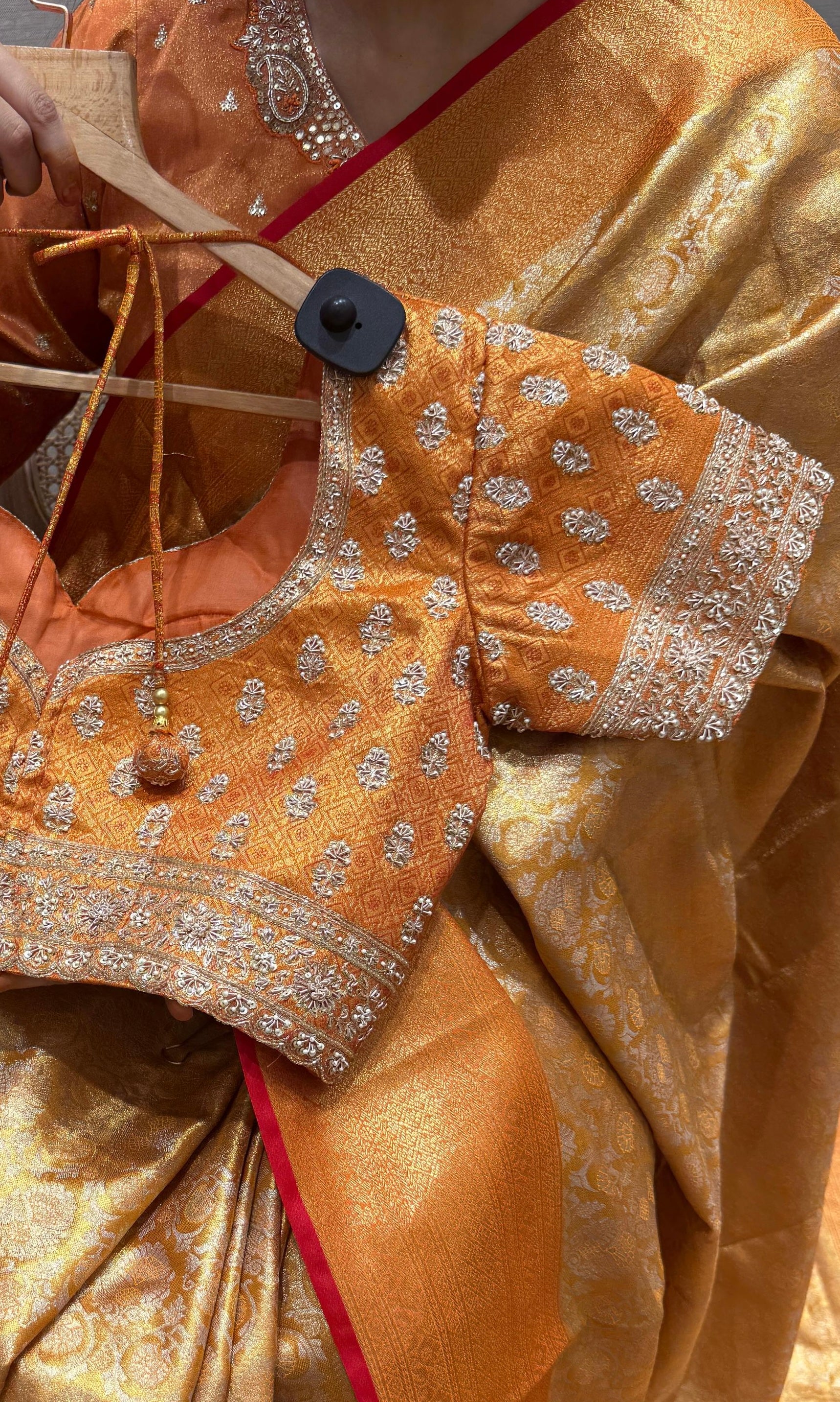 Orange saree with ready blouse