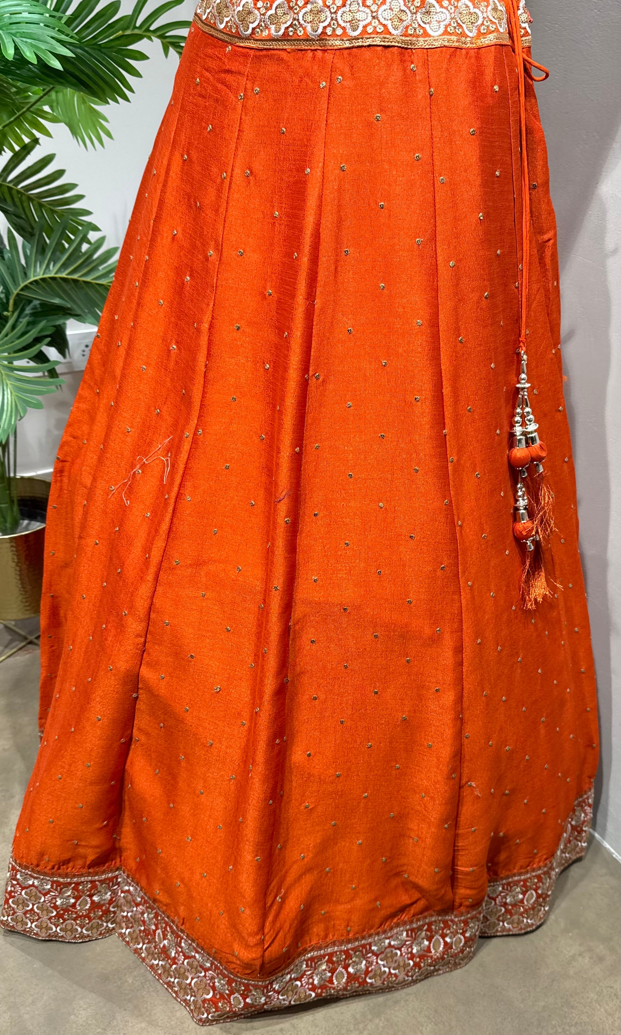 Orange golden embroidery lehenga set