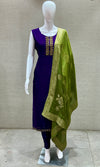 Elegant Purple Kurta Set with Green Silk Dupatta