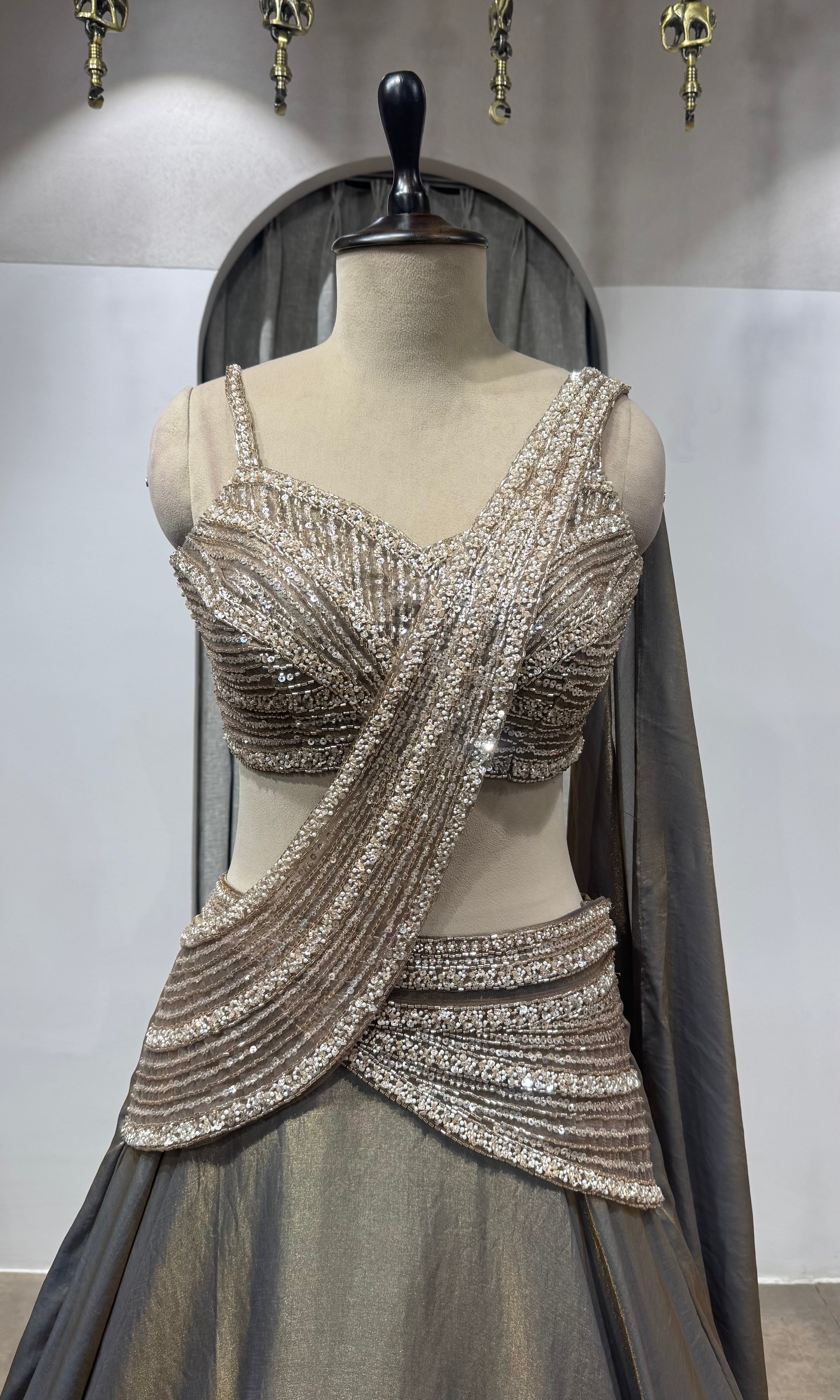 Brown Gold Shimmer Lehenga Set