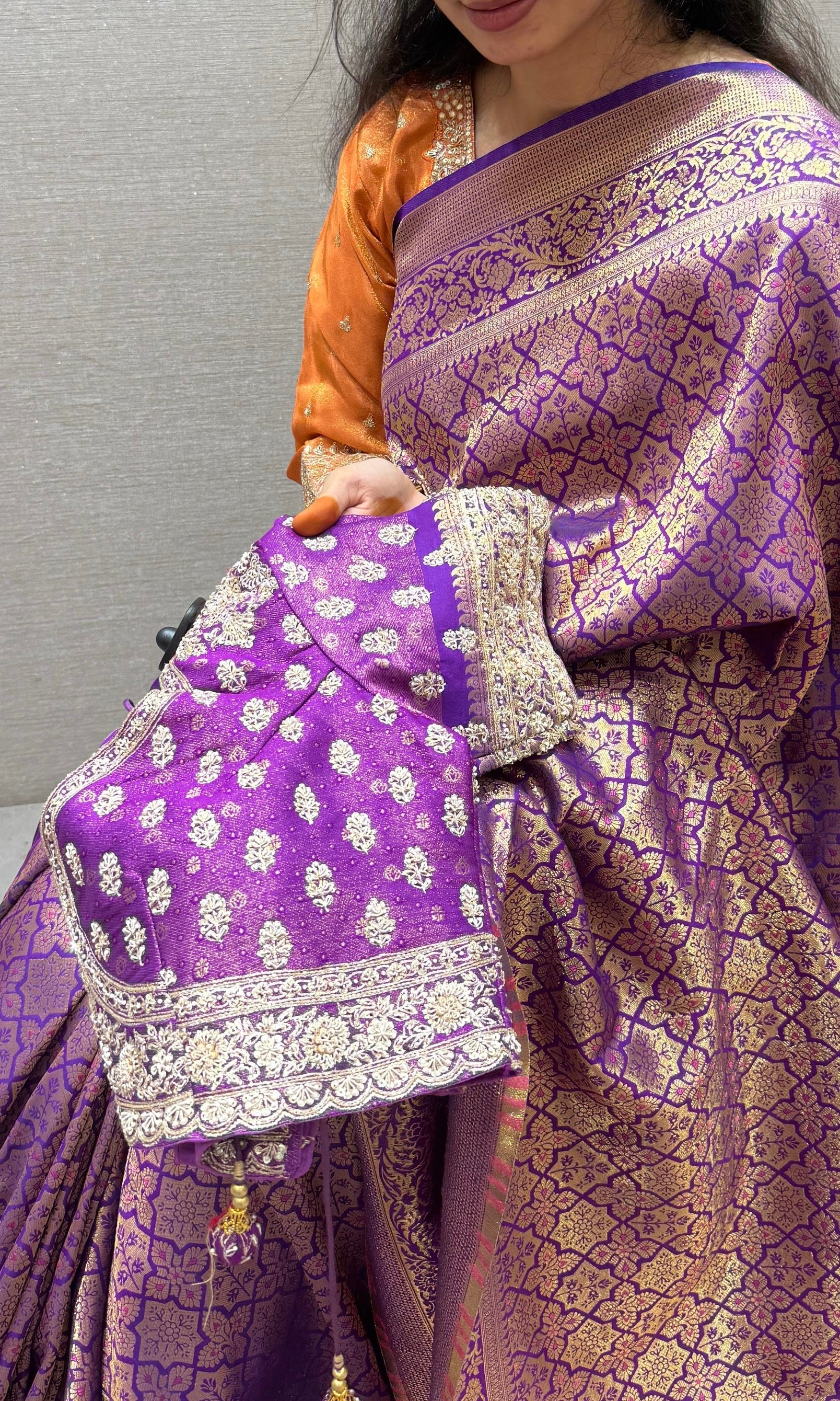 Purple saree with ready blouse