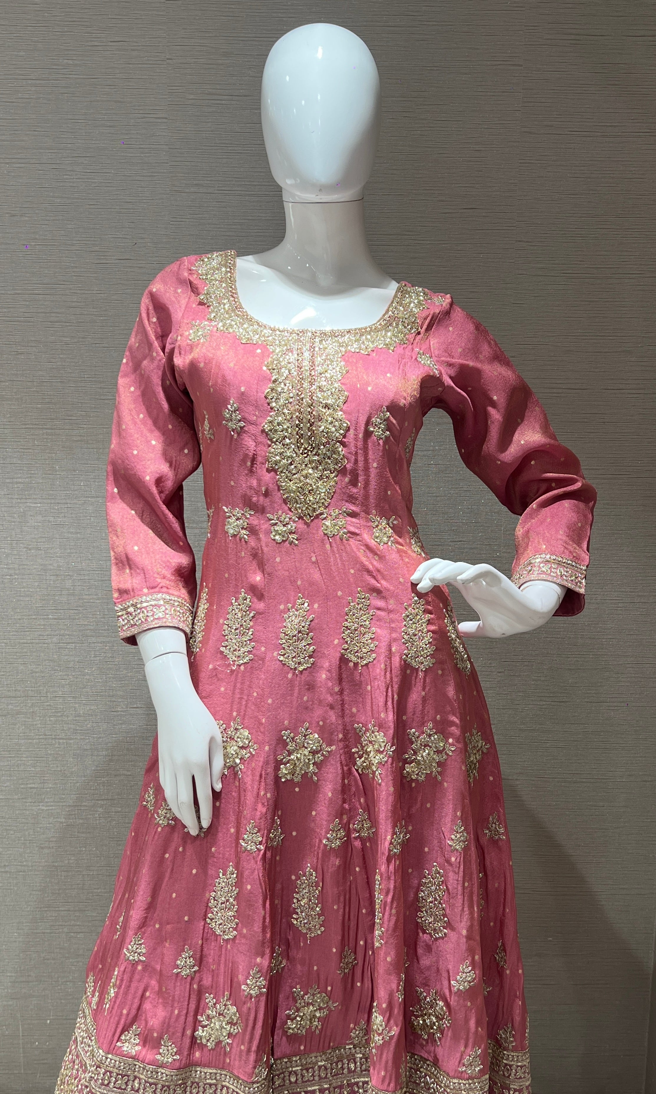Pink Anarkali kurta set with palazzo pants