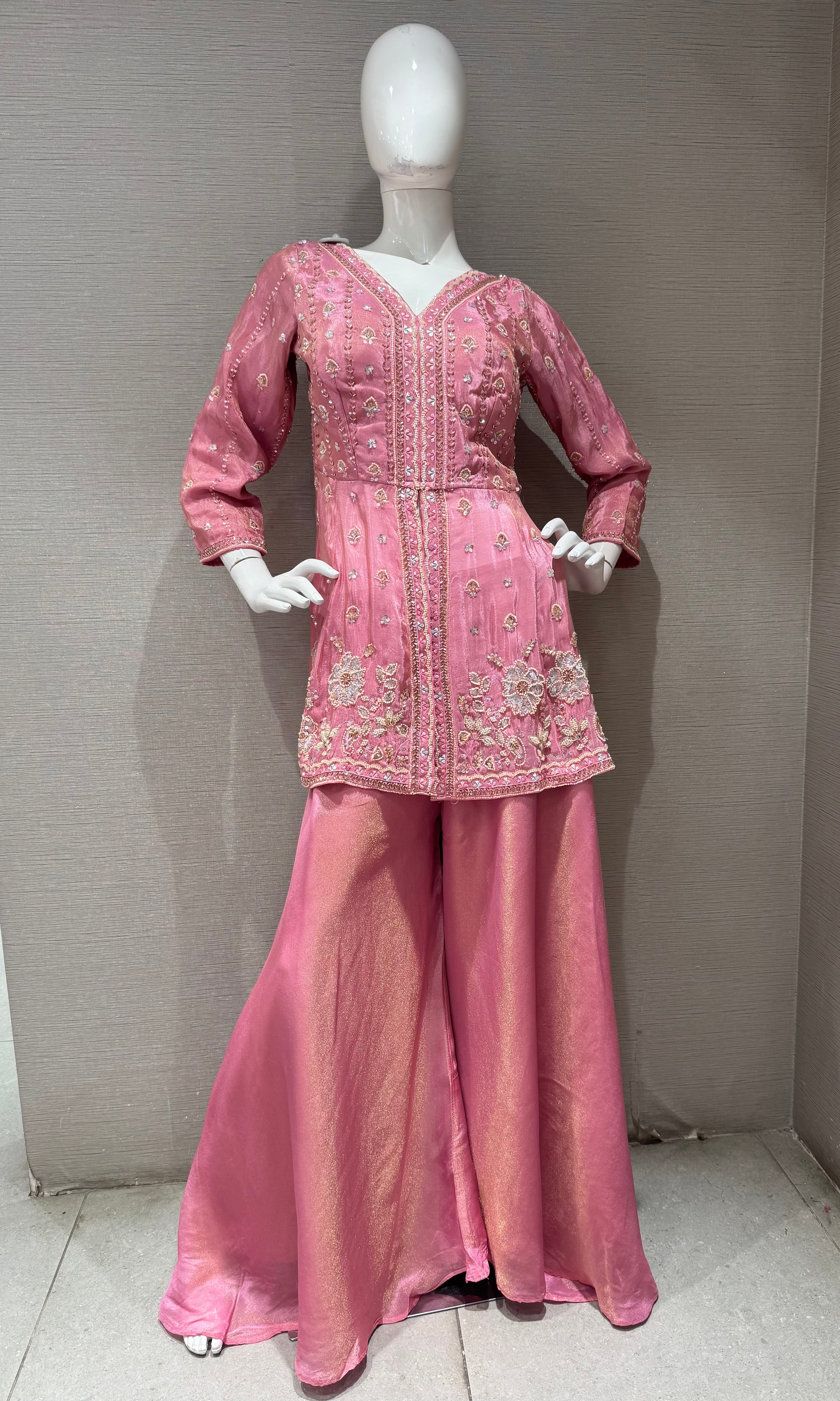 Blush Pink Embroidered Silk palazzo Set