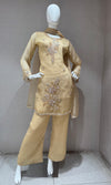 Gold tissue kurta set with short top & wide pants