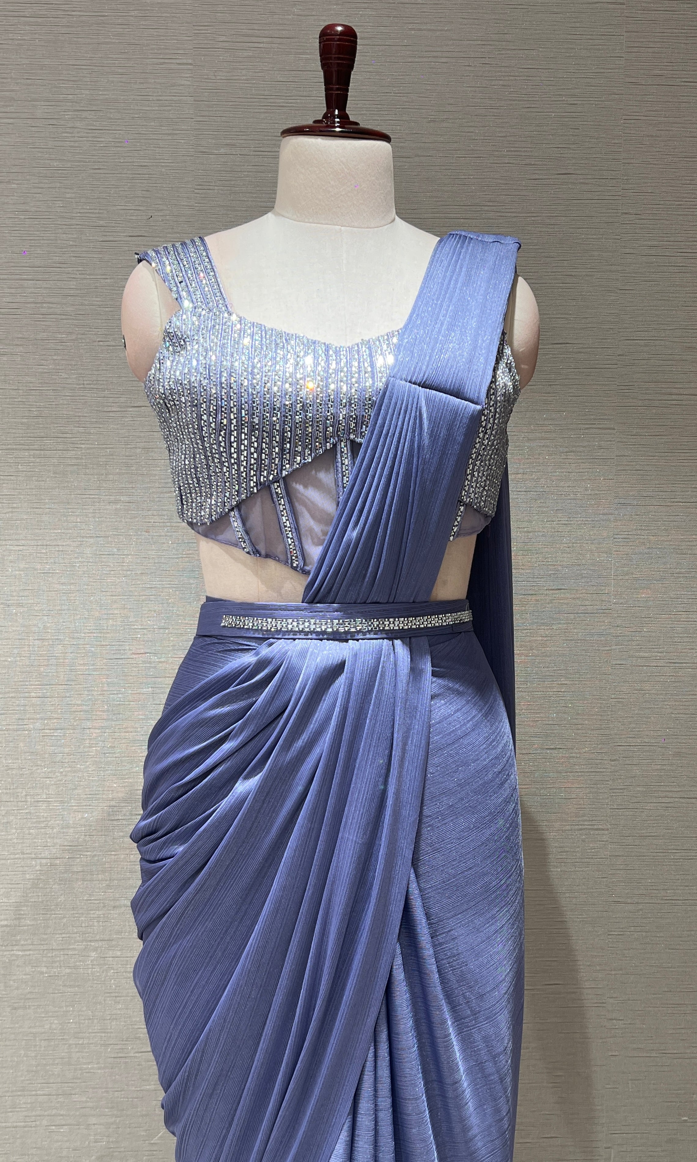 Lavender drape saree WITH BLOUSE & BELT