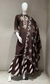 Brown FLORAL KURTA SET WITH PALAZZO PANTS