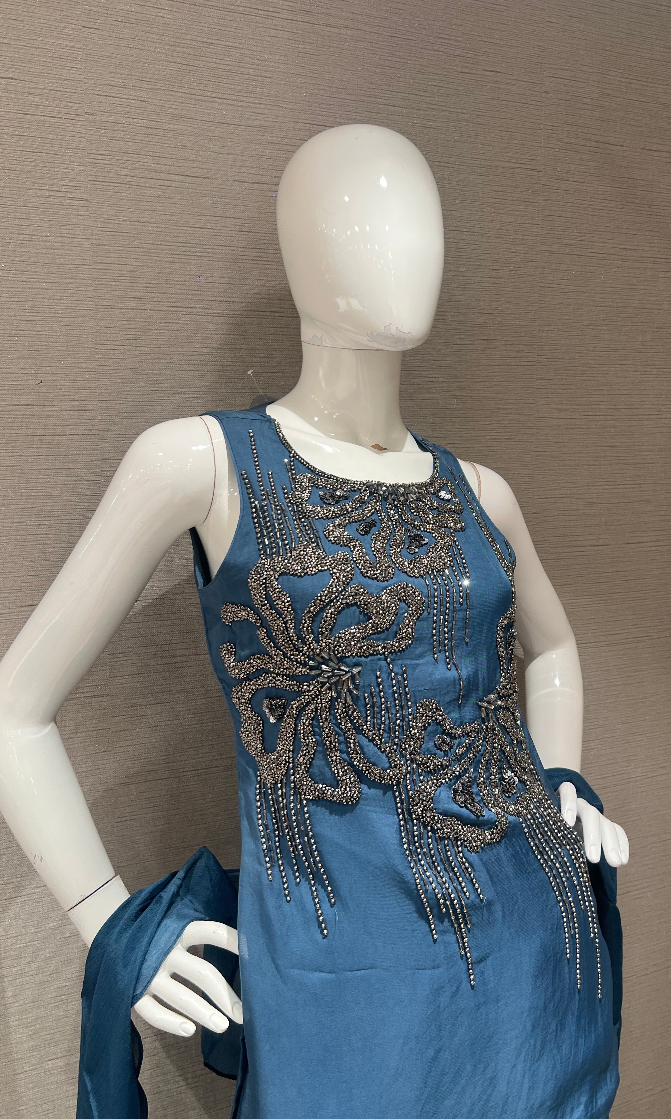 Dusty Blue Georgette Embellished Palazzo set