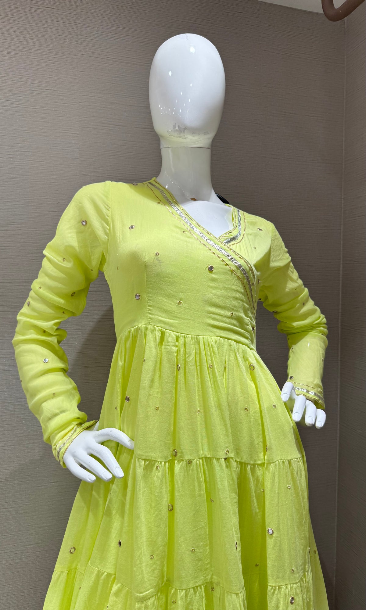 Green Chartreuse Silk Anarkali with  Dupatta