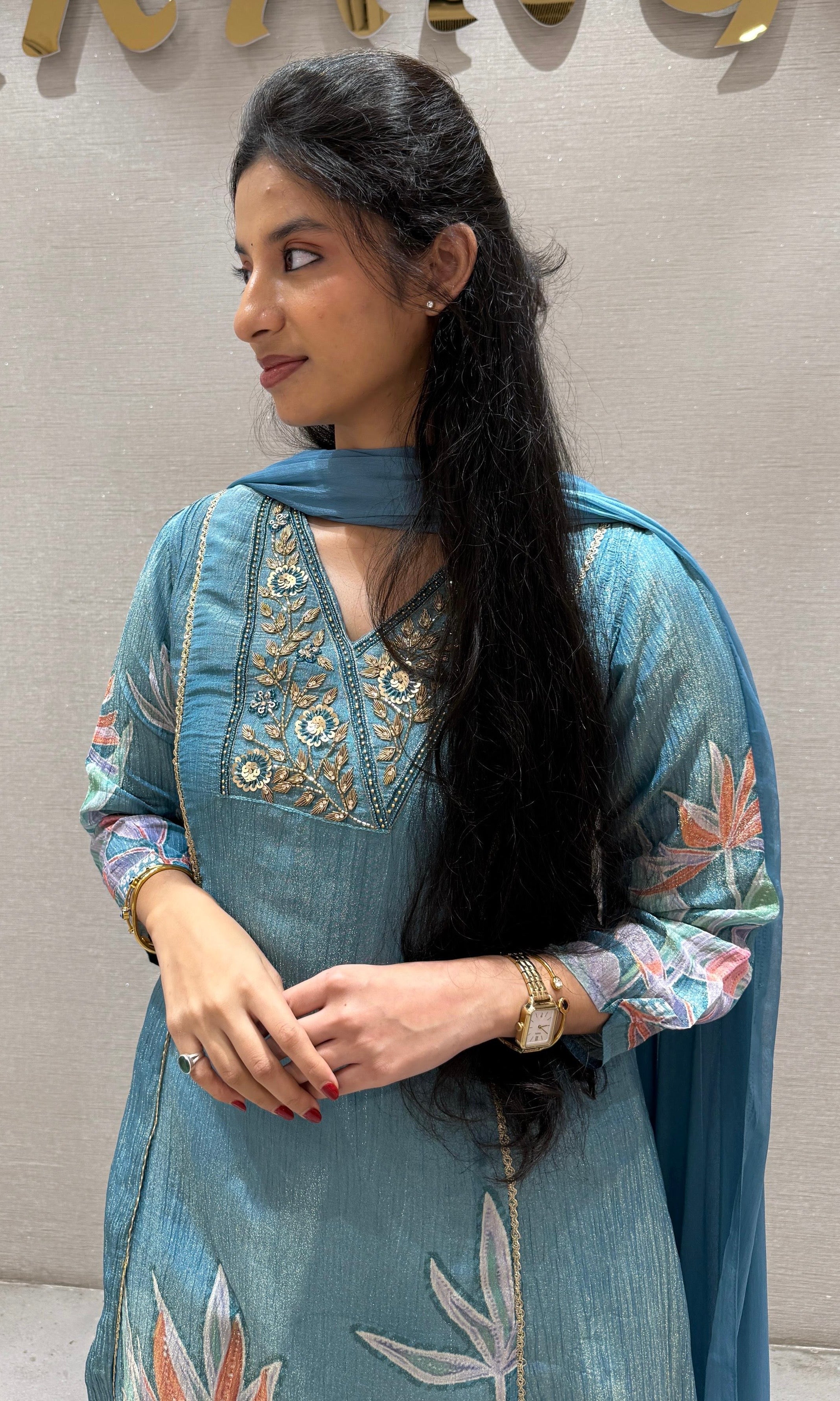 Lotus blue Floral kurta set