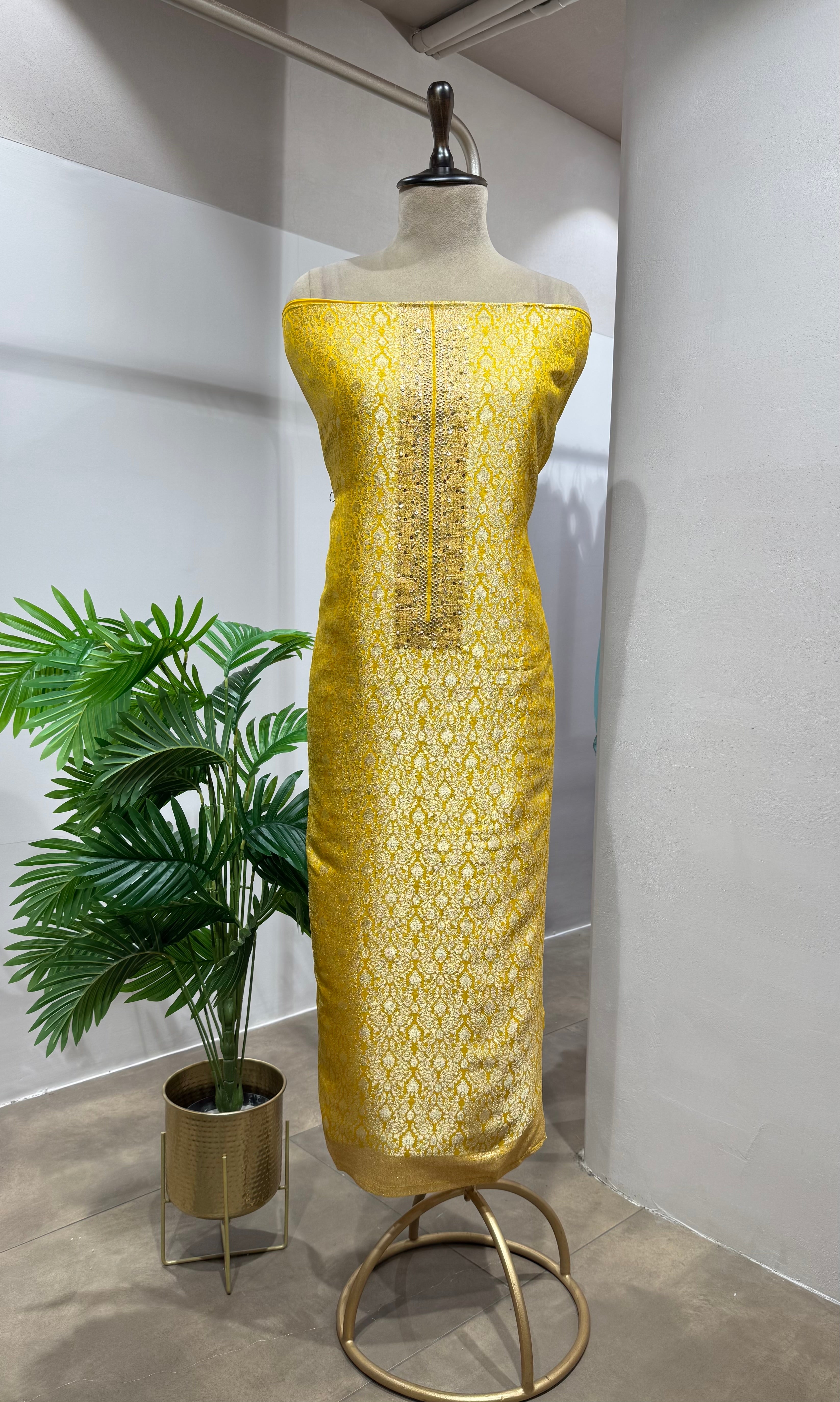 Yellow Georgette Banarasi DRESS MATERIAL