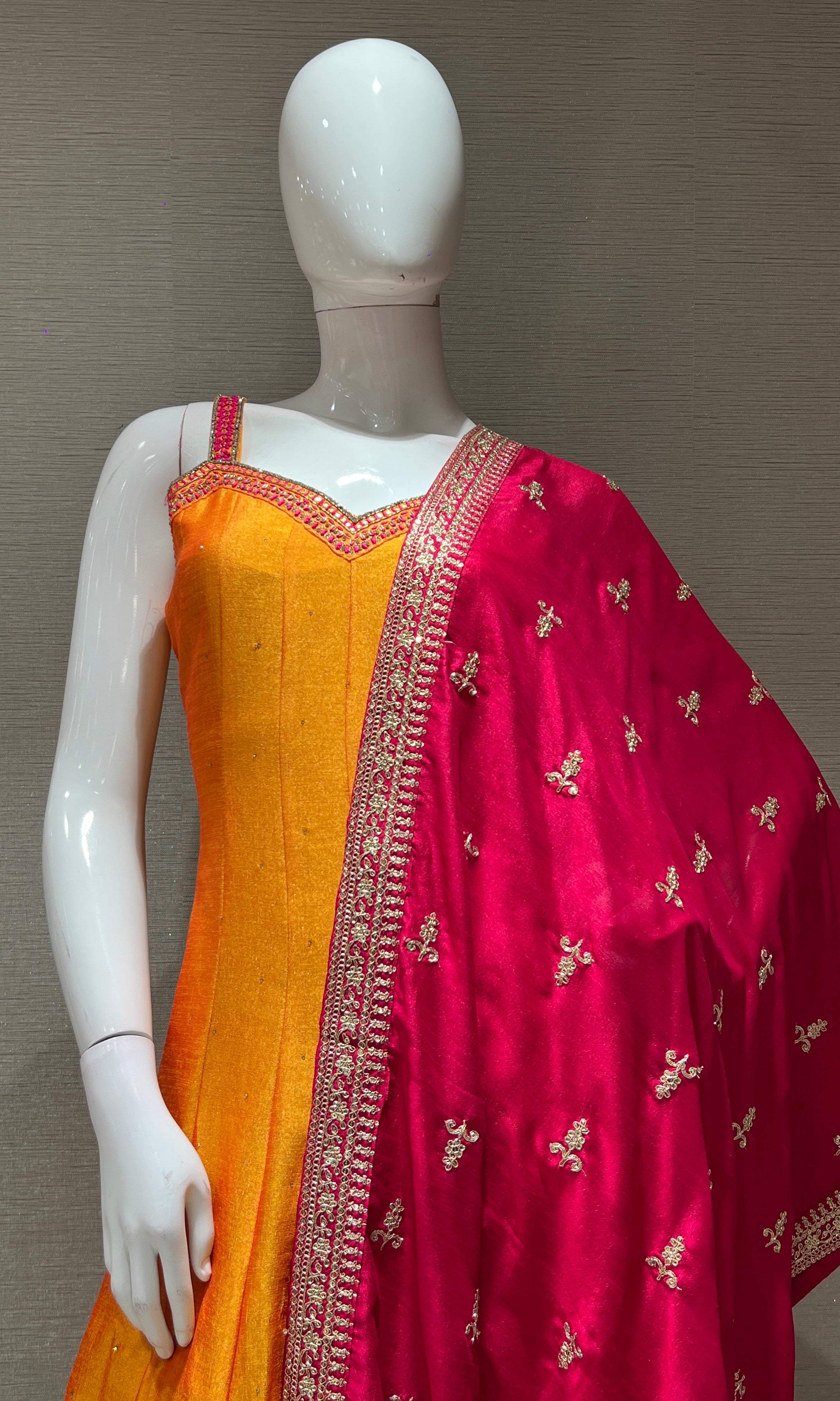 Mustard yellow EMBROIDERED Anarkali