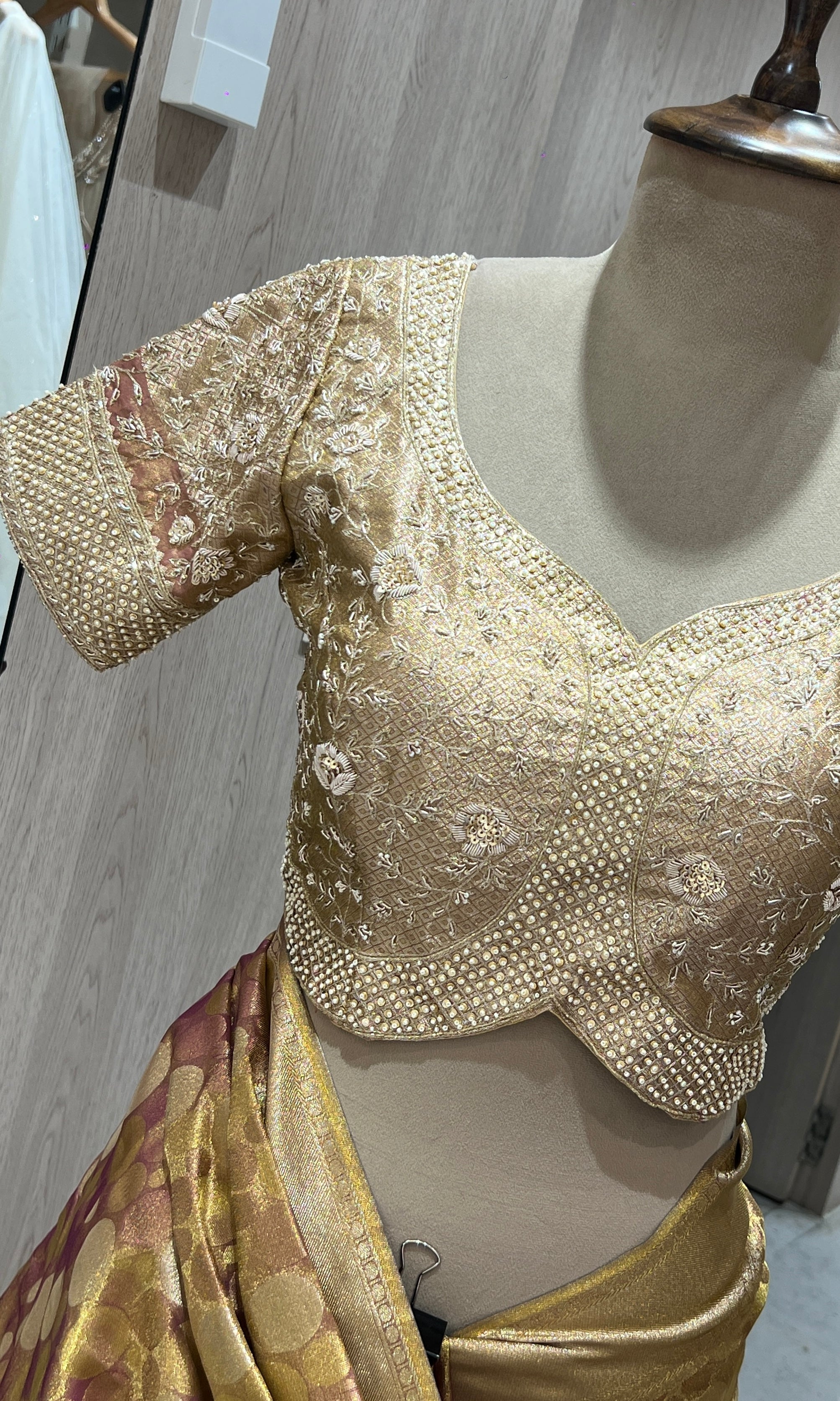 Gold saree with ready blouse