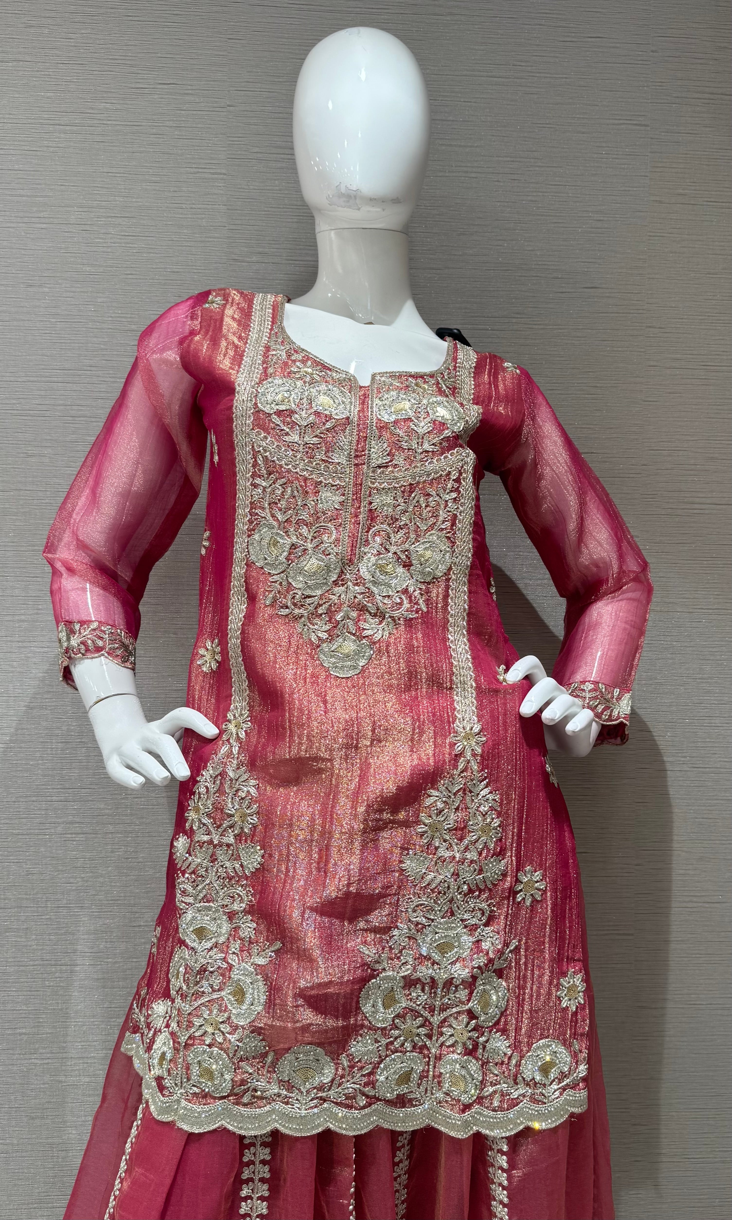 Light pink embroidered sharara set with sheer dupatta
