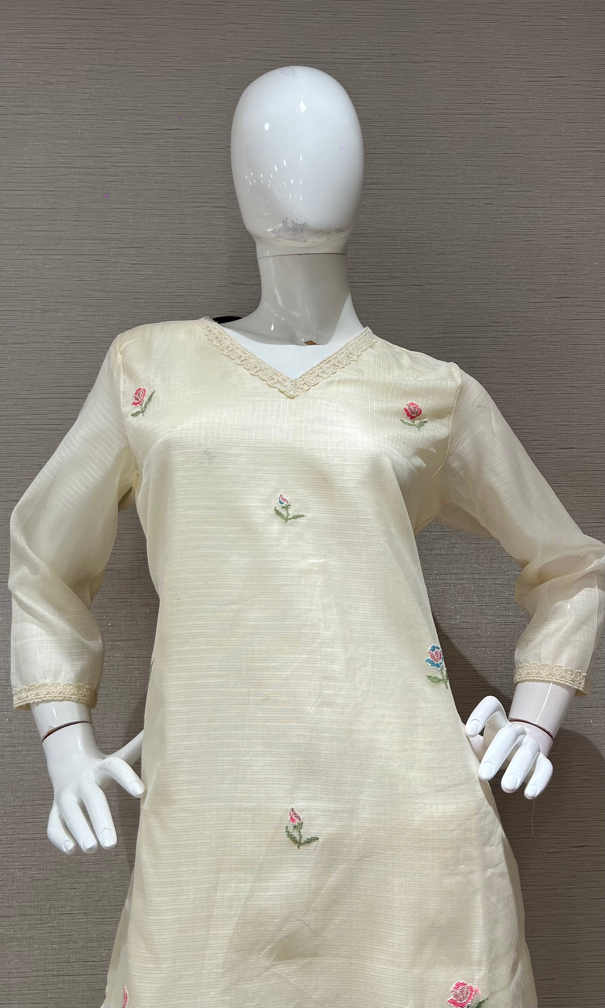 Cream Blossom Chanderi Kurta Set