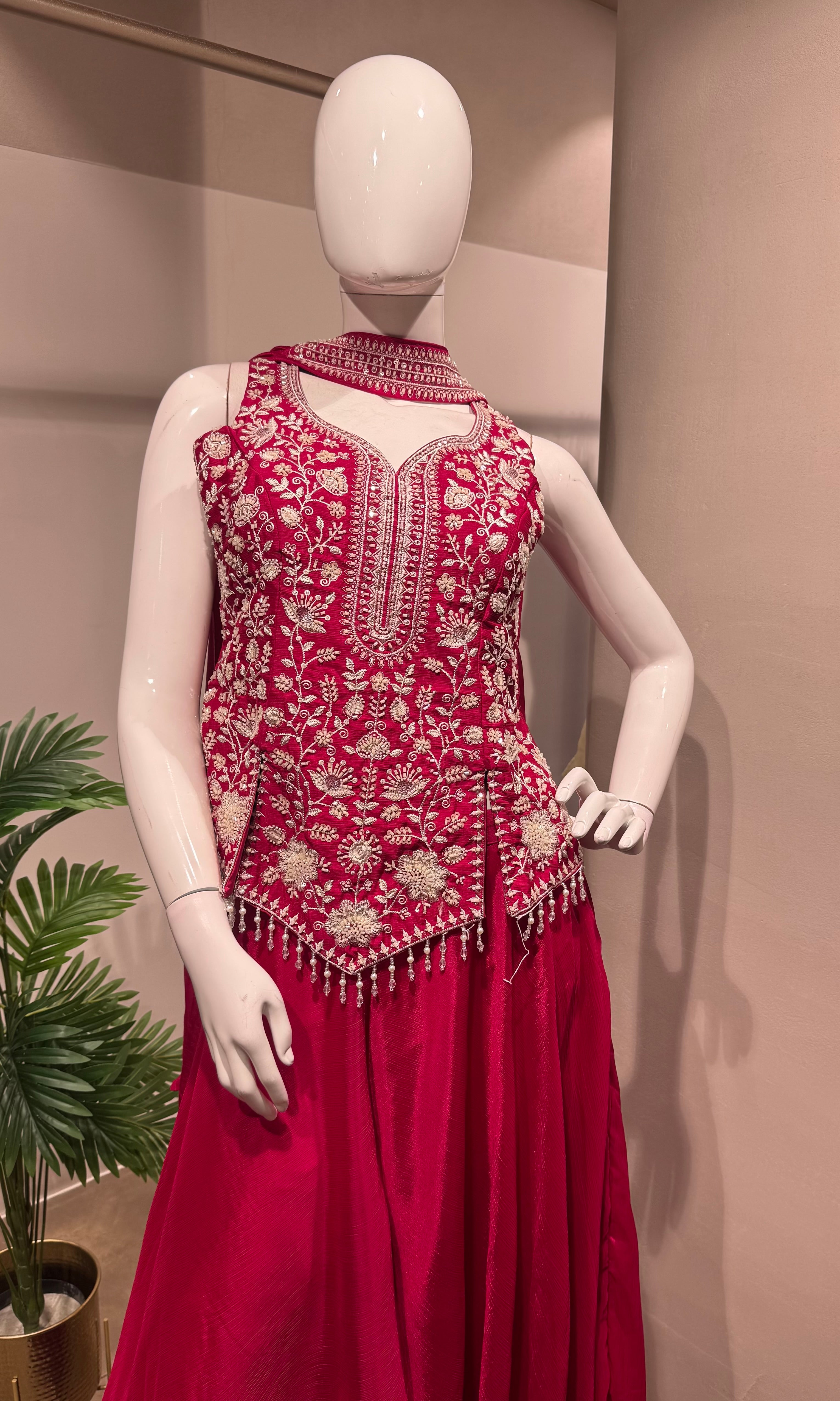 Pink Embroidered Peplum & Palazzo Set