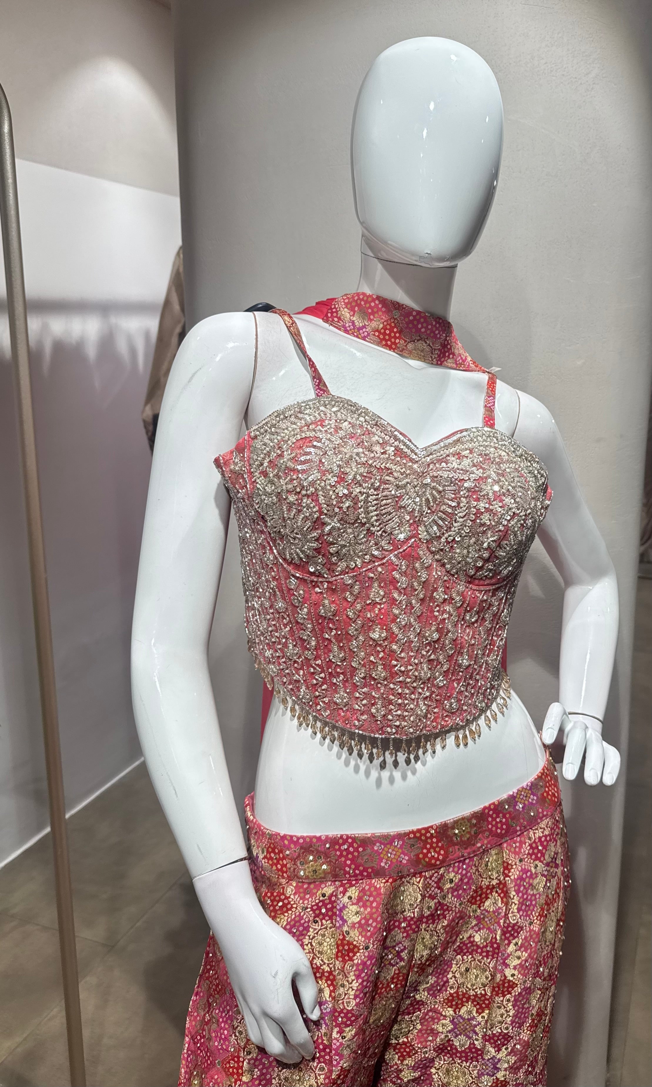 Pink Embroidered Corset & Flared Palazzo set