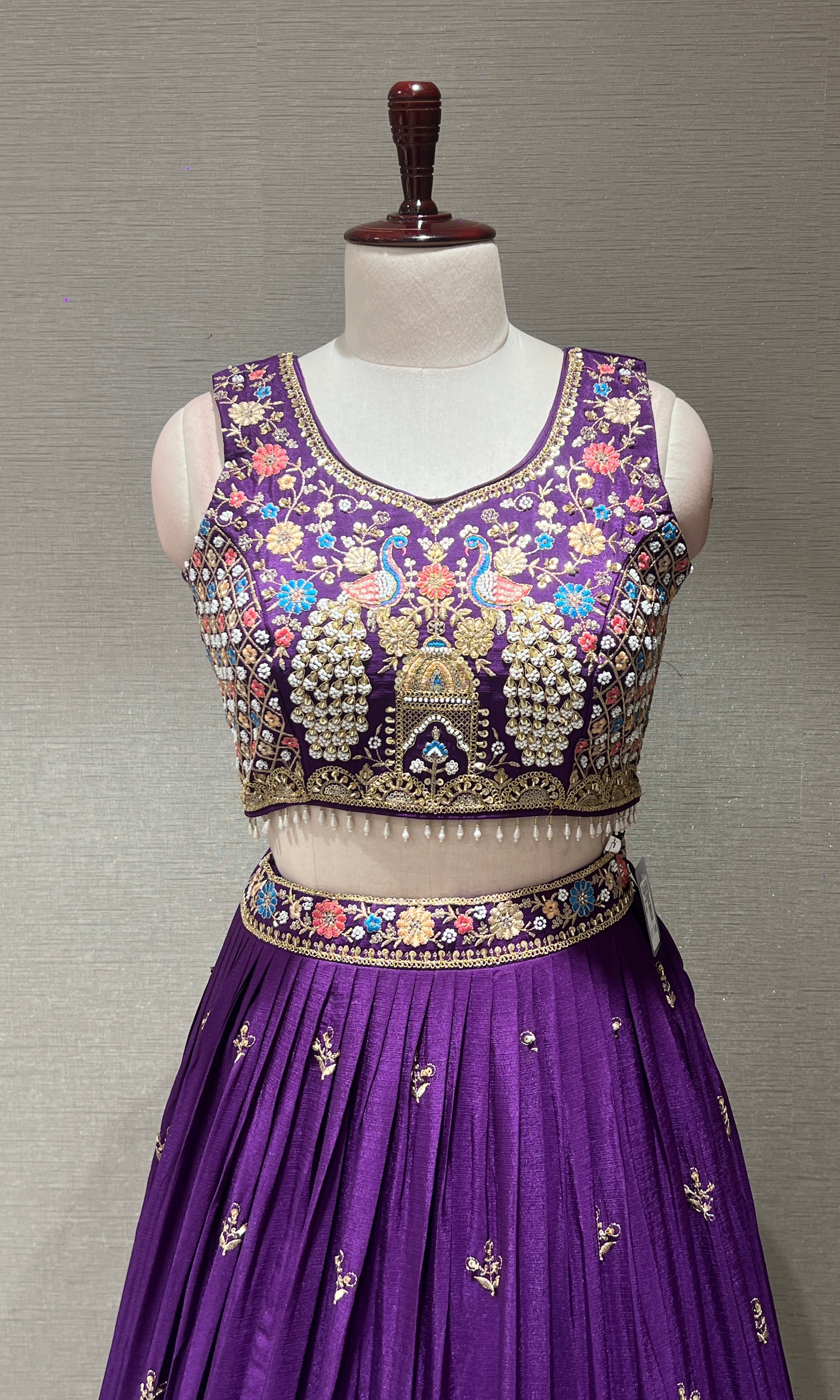 Purple peacock embroidered Lehenga
