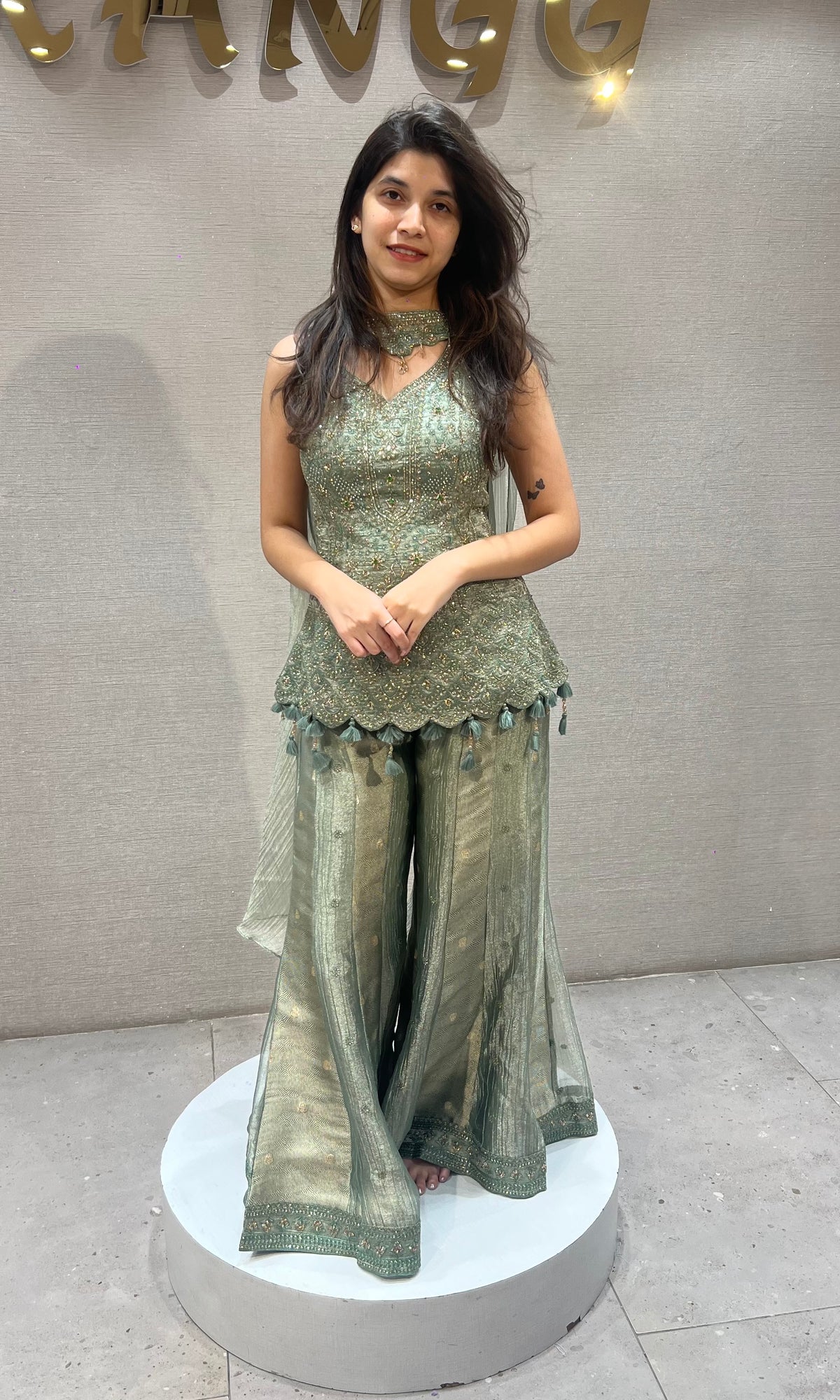 Pista Green Tissue Palazzo Set with Sleek Dupatta